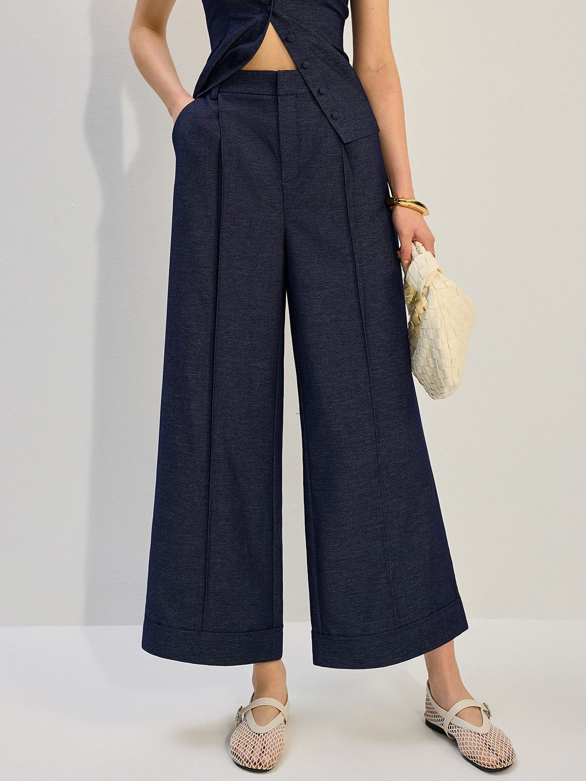 Denim Wide-Leg Pants-Chicvia
