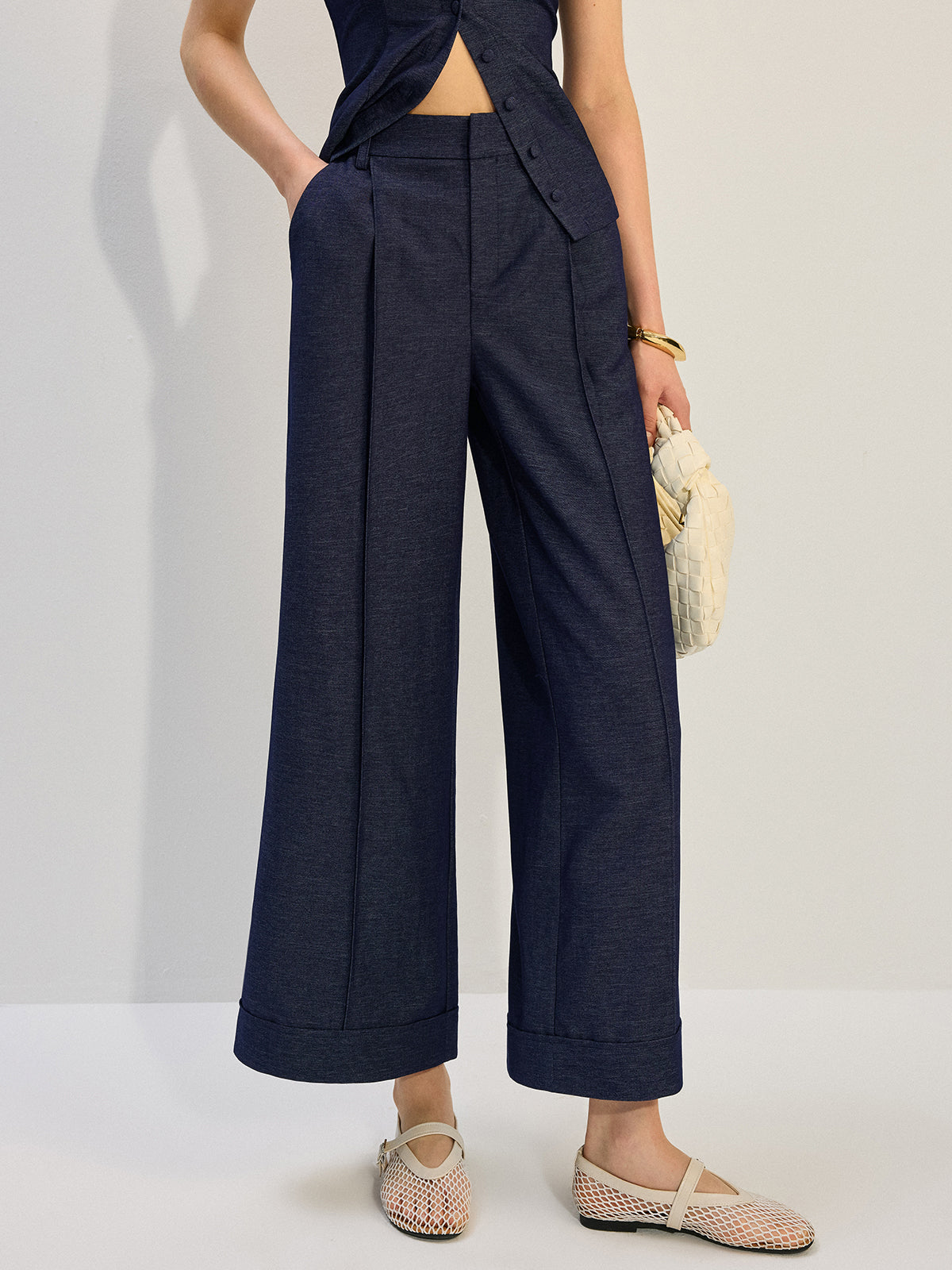 Denim Wide-Leg Pants-Chicvia