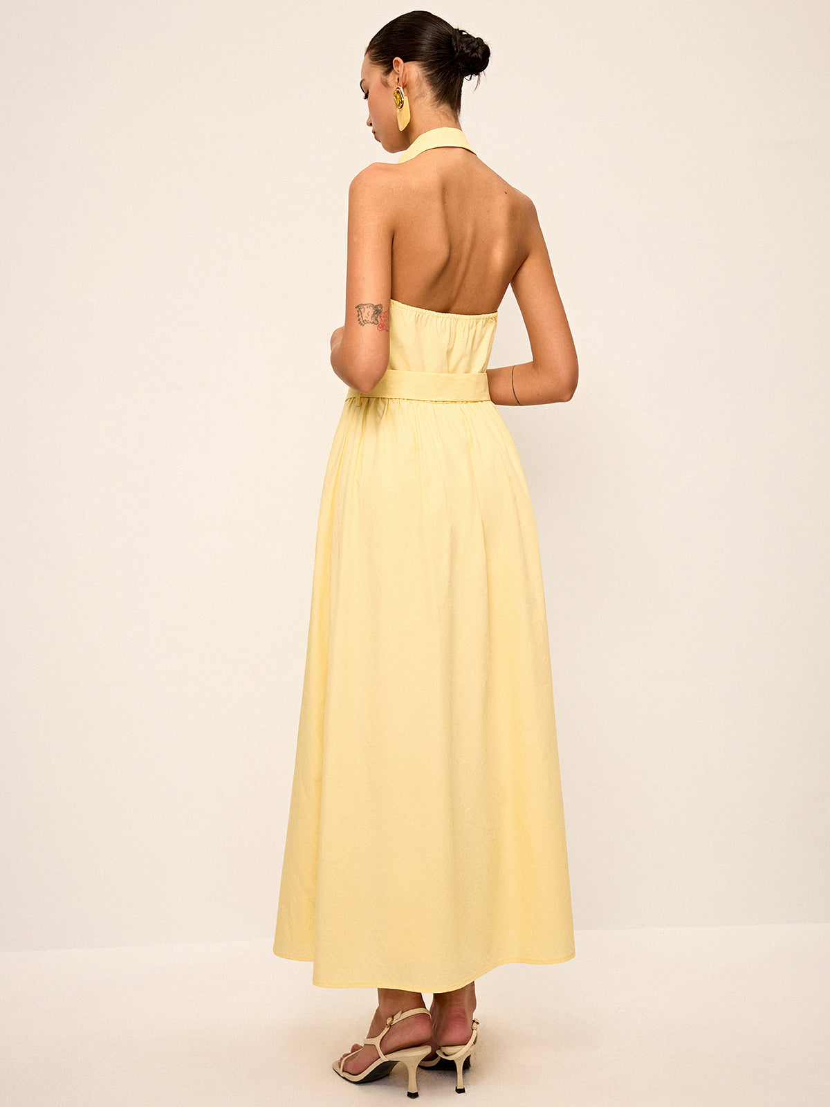 Halter Neck Backless Shirt Dress with Belt-Chicvia