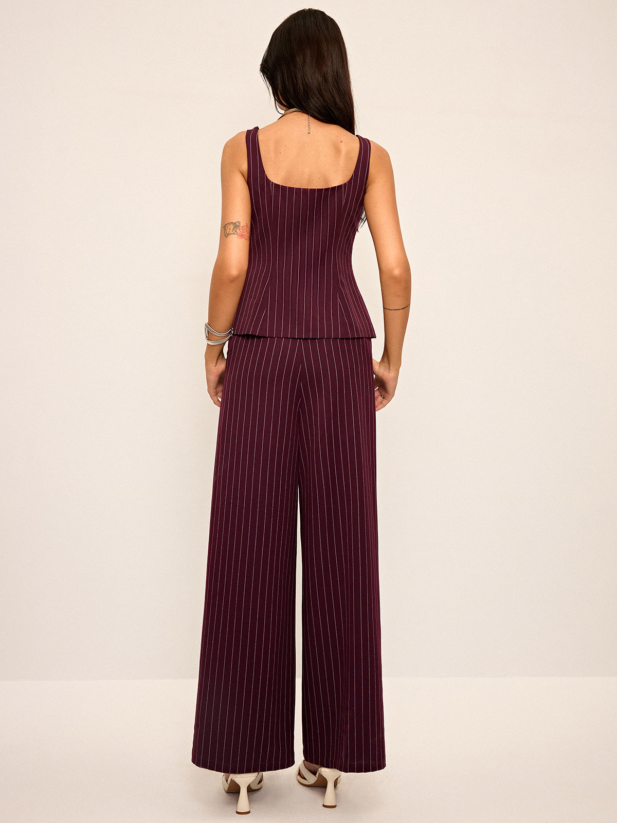 Pinstripe Zipper Vest with Slit-Chicvia