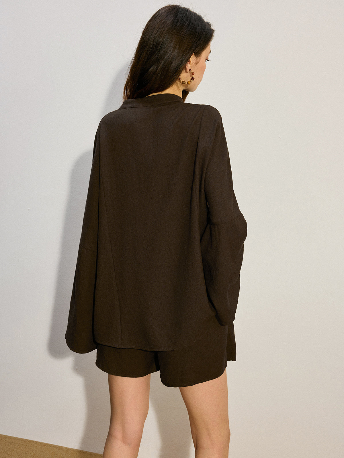 Pleated Button-Front Shorts Set-Chicvia