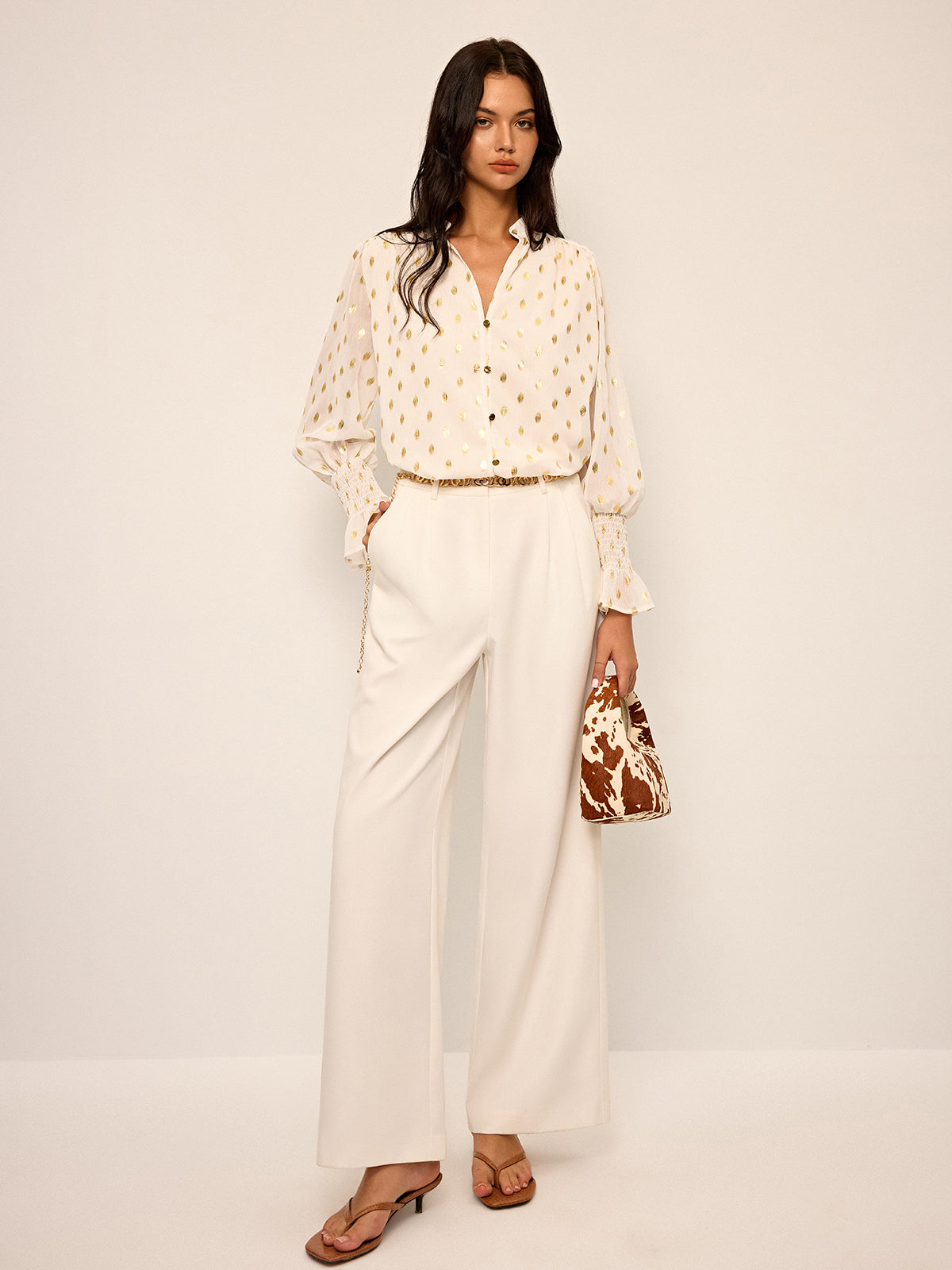 Polka Dot Chiffon Shirt-Chicvia