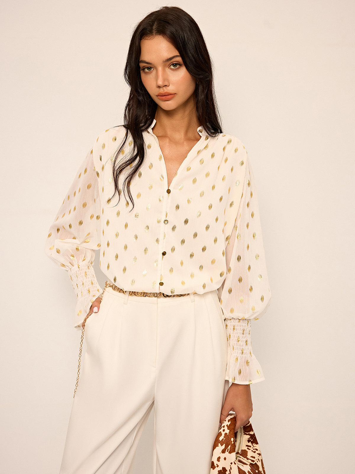 Polka Dot Chiffon Shirt-Chicvia
