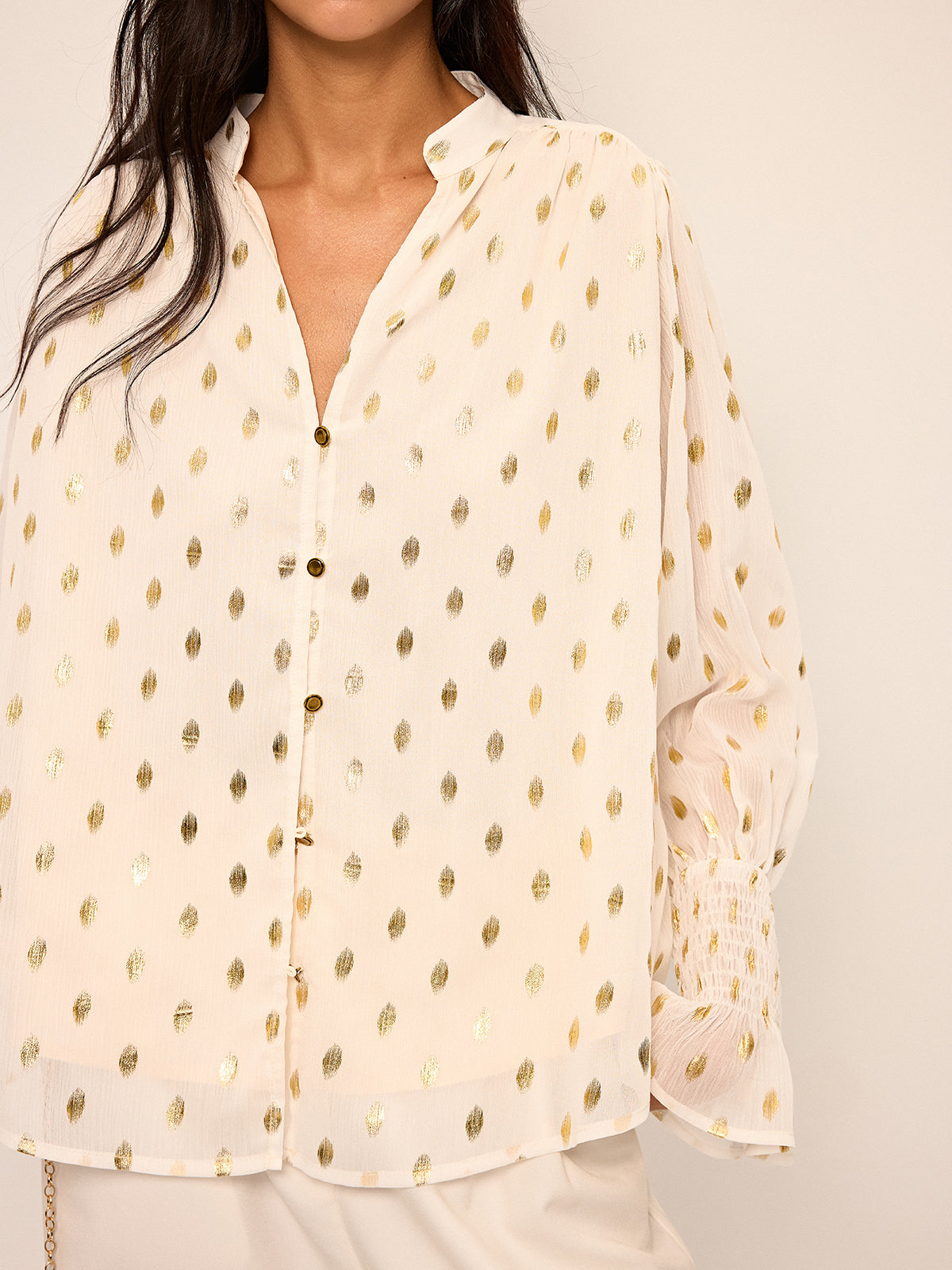 Polka Dot Chiffon Shirt-Chicvia
