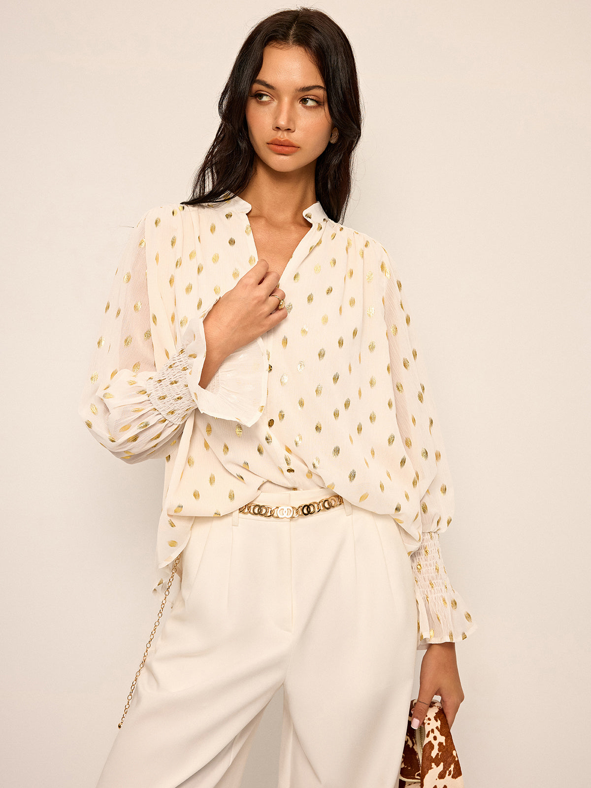 Polka Dot Chiffon Shirt-Chicvia
