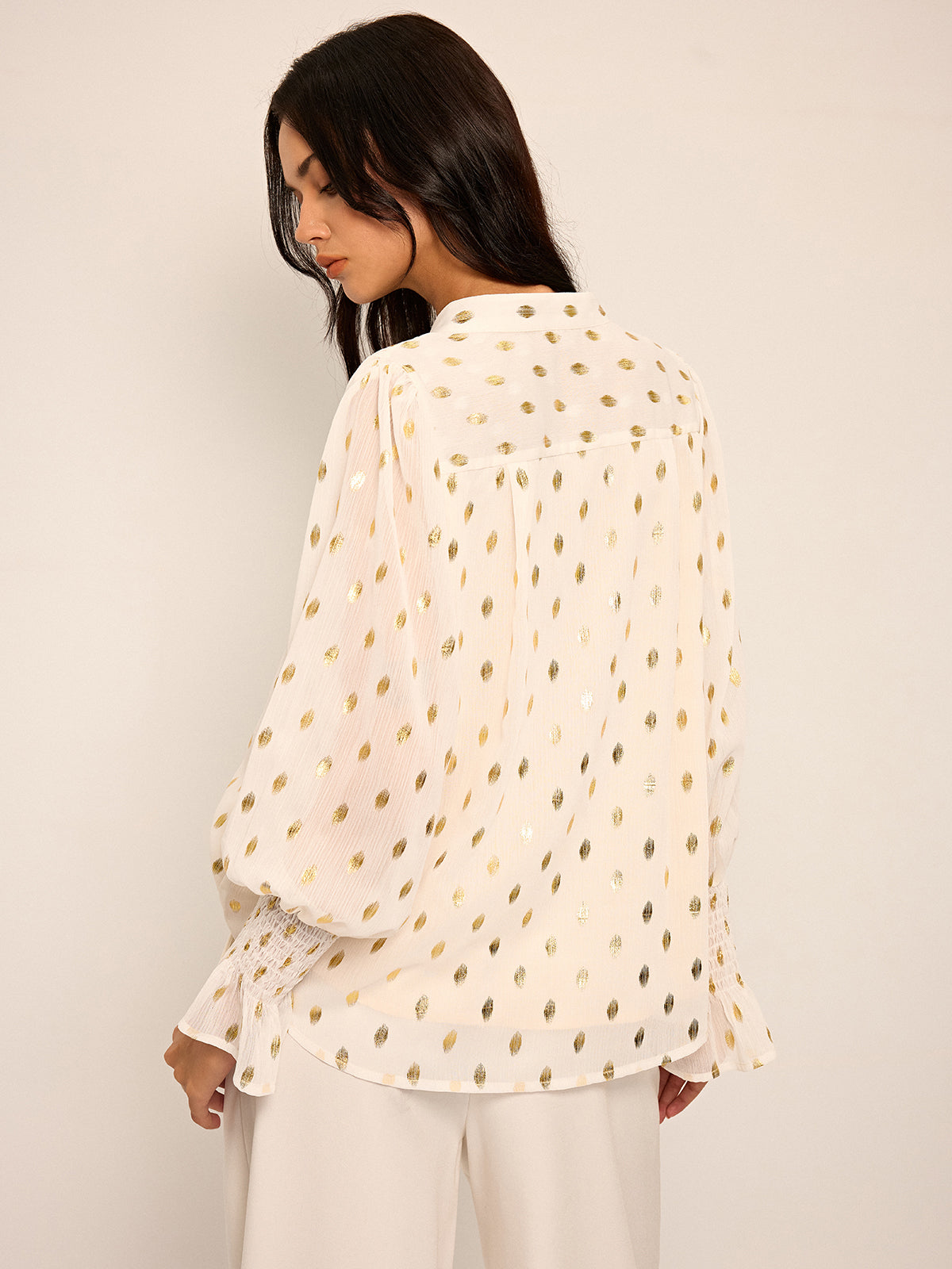 Polka Dot Chiffon Shirt-Chicvia