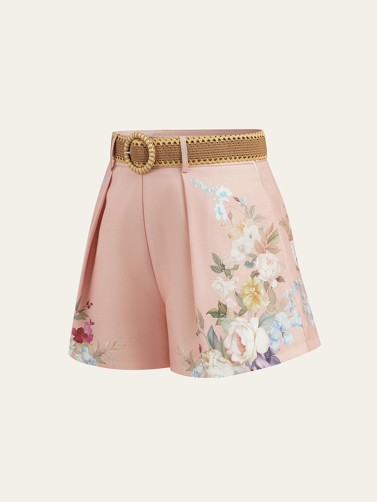 Floral Printed Belted Mid-Waist Shorts-Chicvia