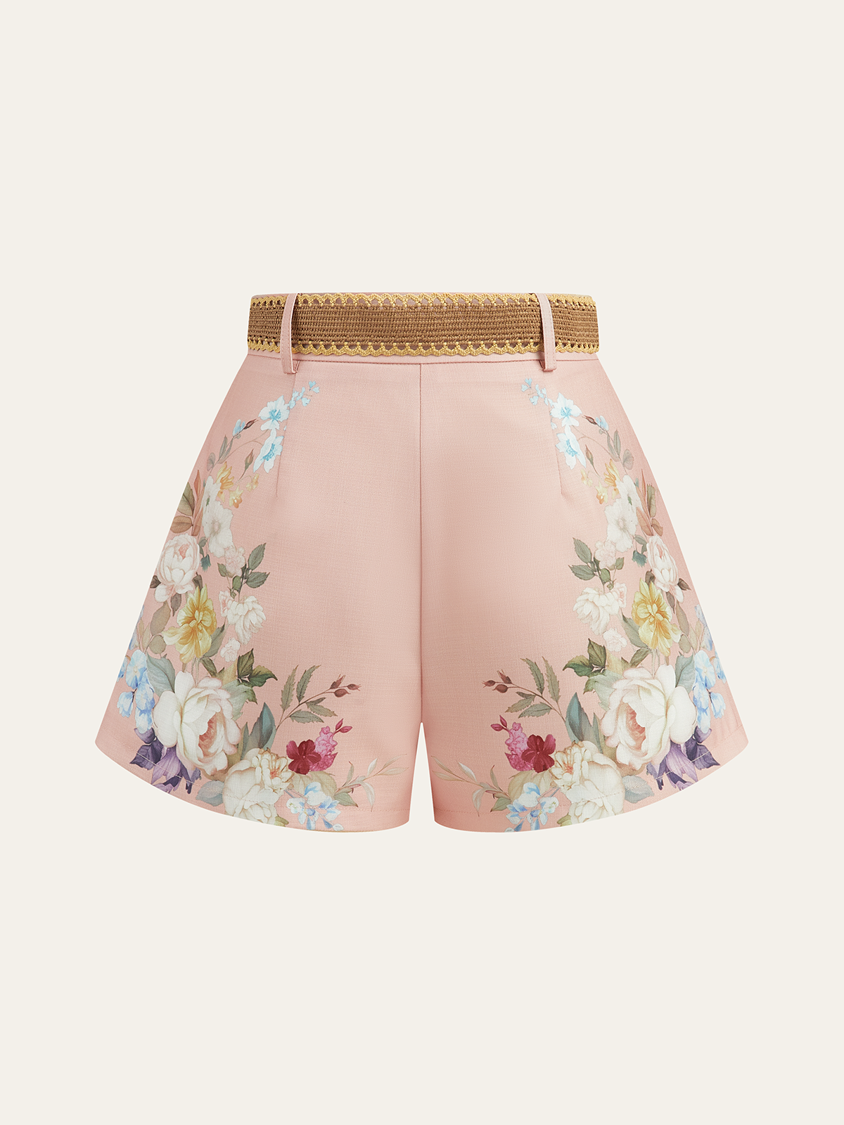 Floral Printed Belted Mid-Waist Shorts-Chicvia