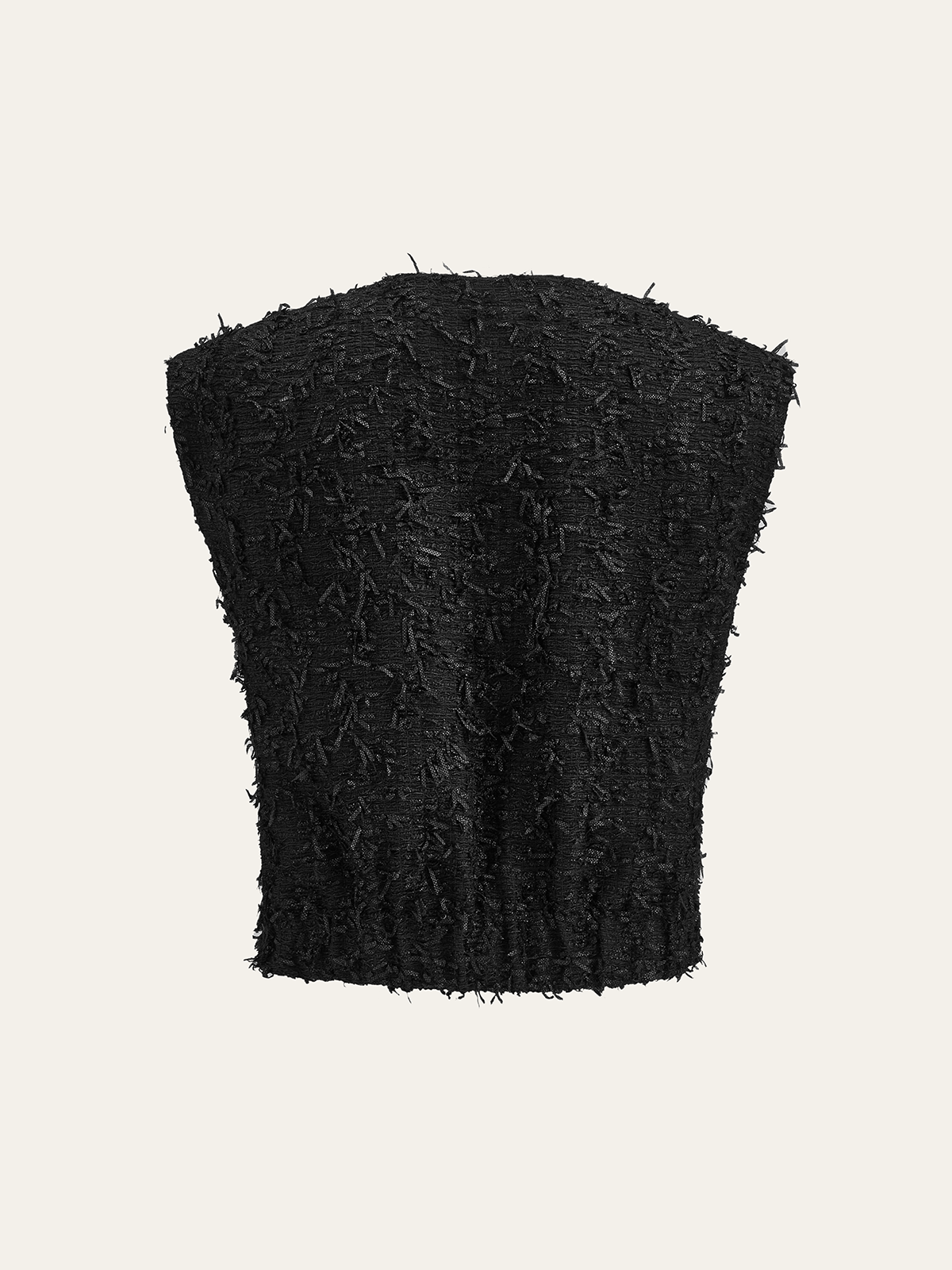Fringed Tweed Button Sleeveless Vest-Chicvia
