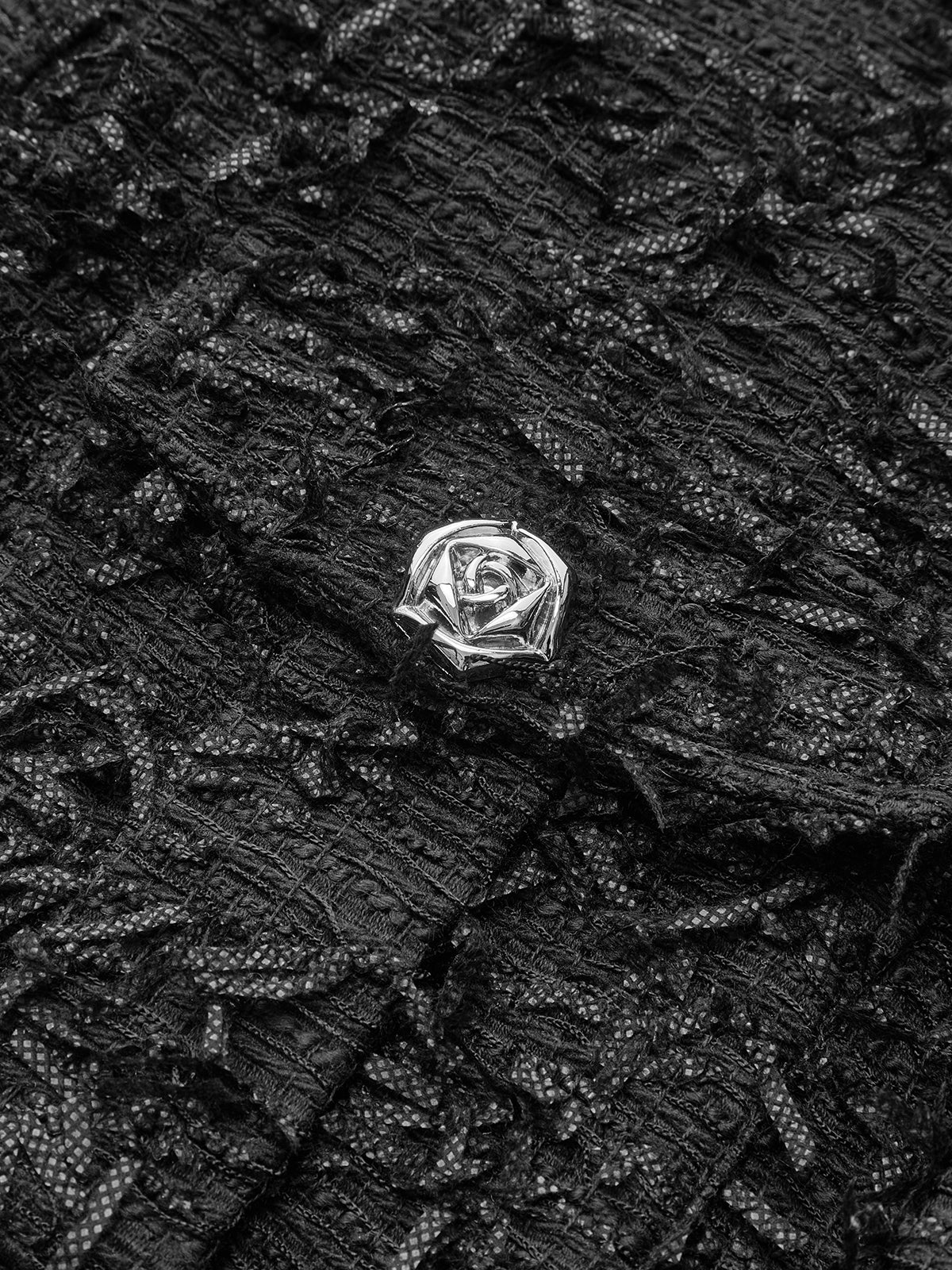 Fringed Tweed Button Sleeveless Vest-Chicvia