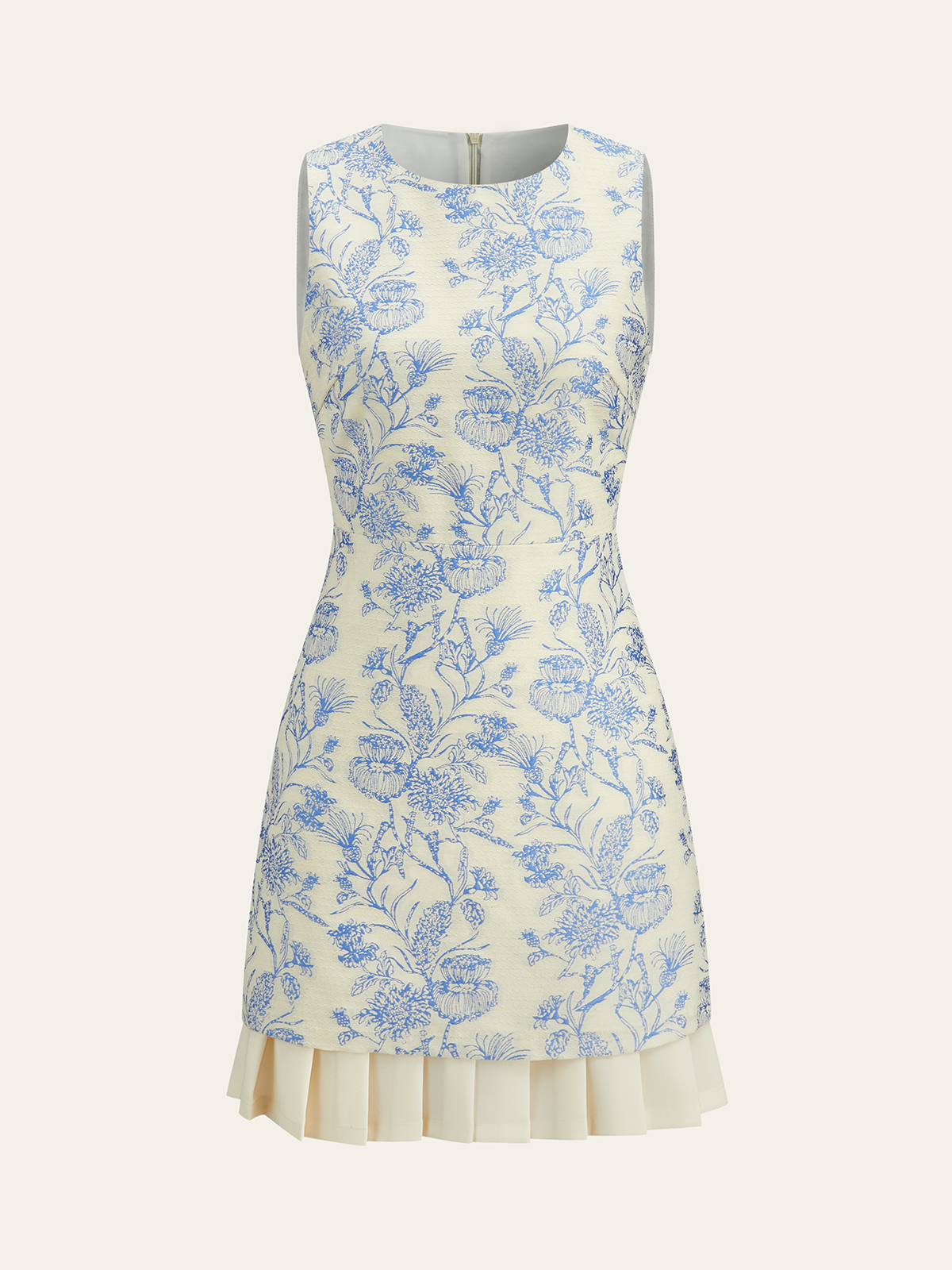 Floral Printed Sleeveless Dress with Pleated Hem-Chicvia