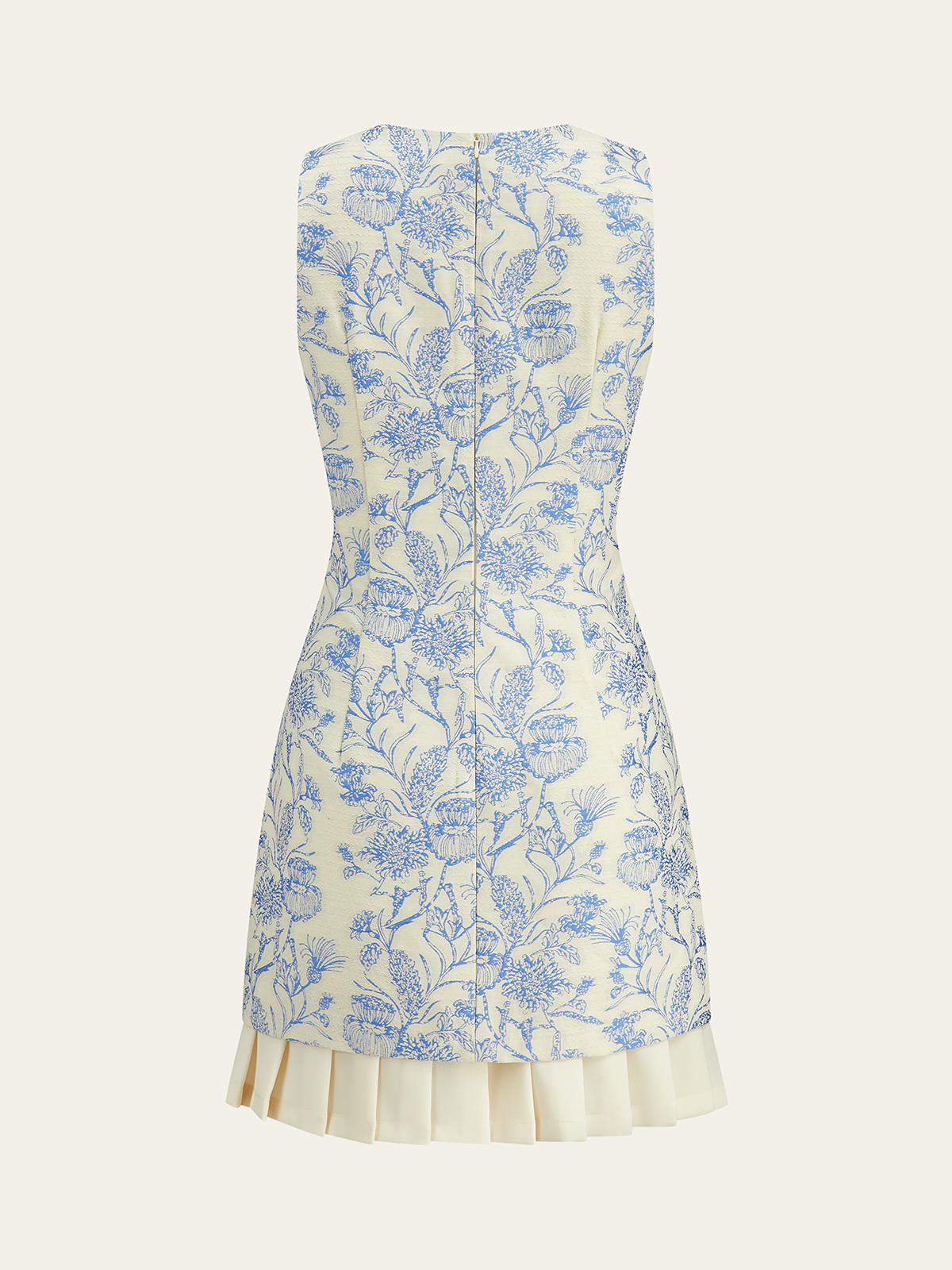 Floral Printed Sleeveless Dress with Pleated Hem-Chicvia