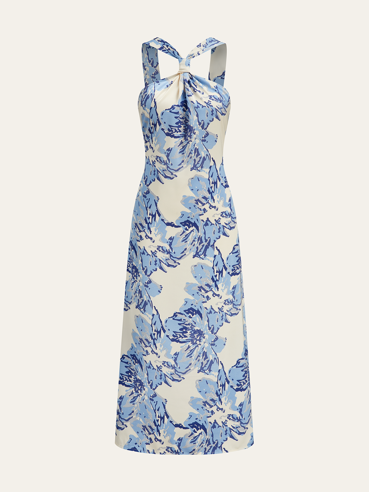 Halter Neck Floral Print Midi Dress-Chicvia