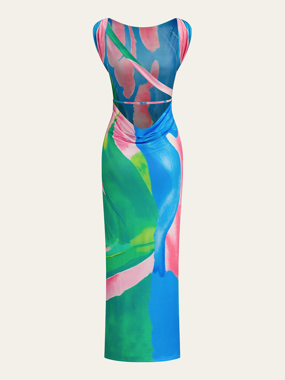 Monet Garden Print Sleeveless Long Dress-Chicvia