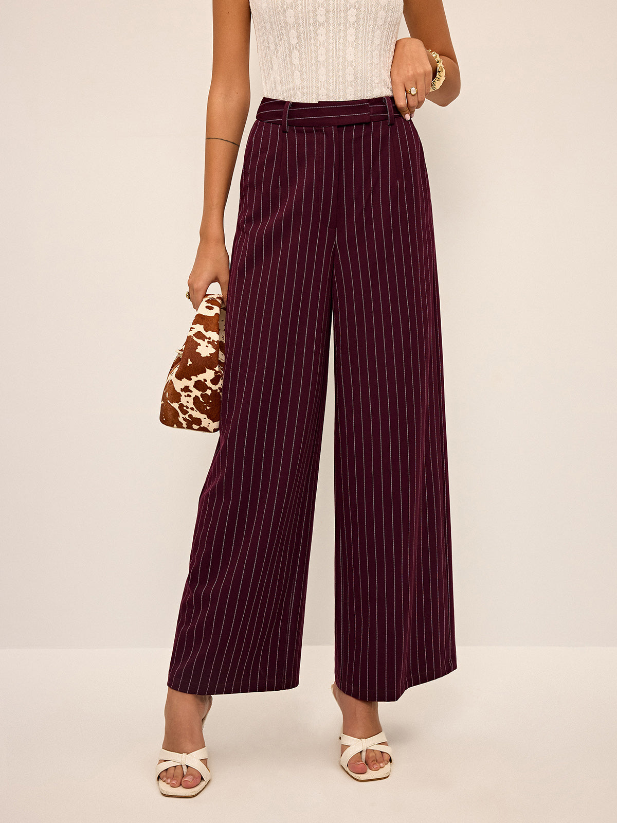 Pinstripe Wide-Leg Straight Pants-Chicvia