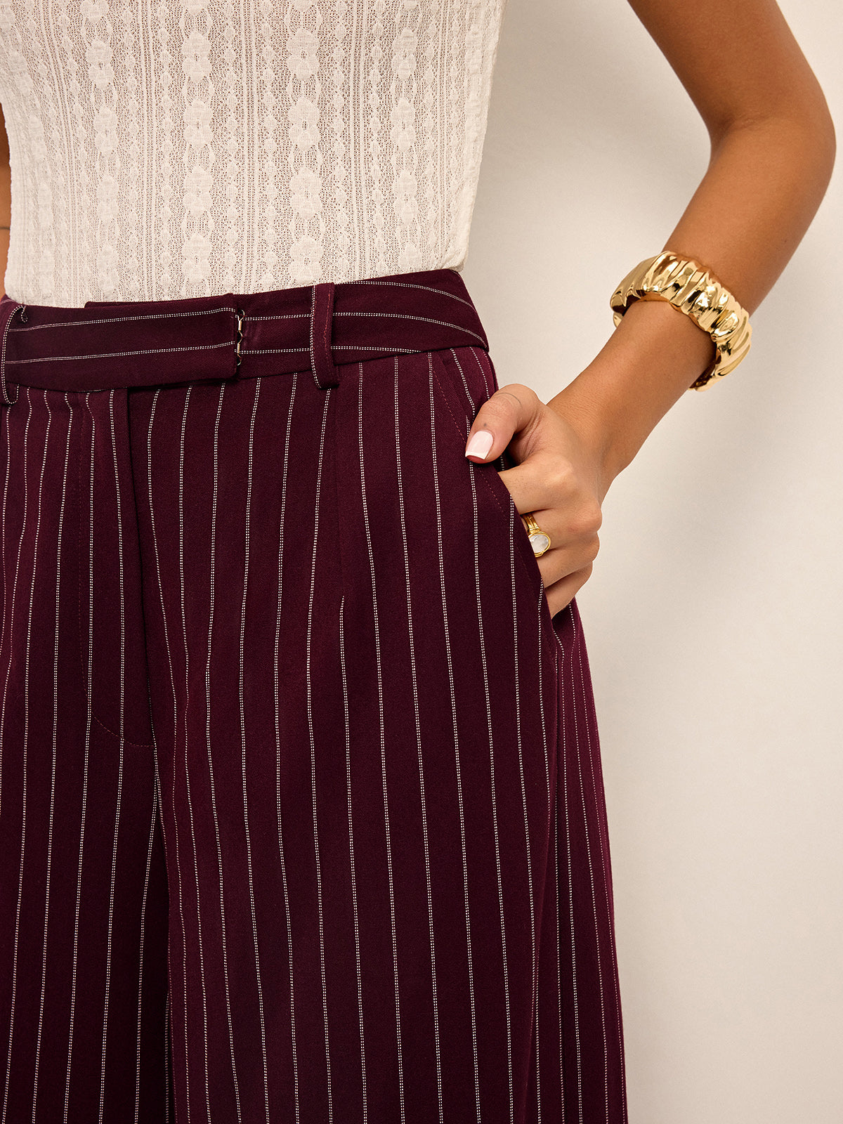 Pinstripe Wide-Leg Straight Pants-Chicvia