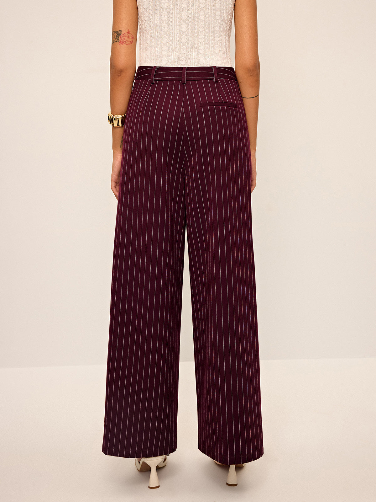 Pinstripe Wide-Leg Straight Pants-Chicvia