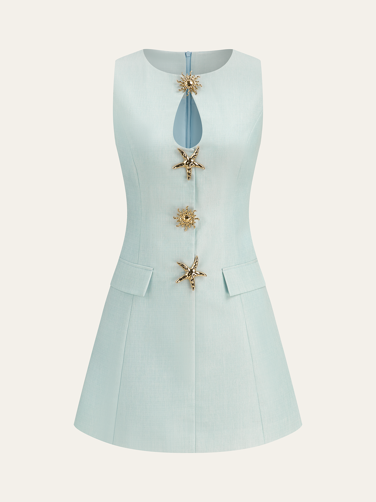 Floral Print Decor Pocket Dress-Chicvia