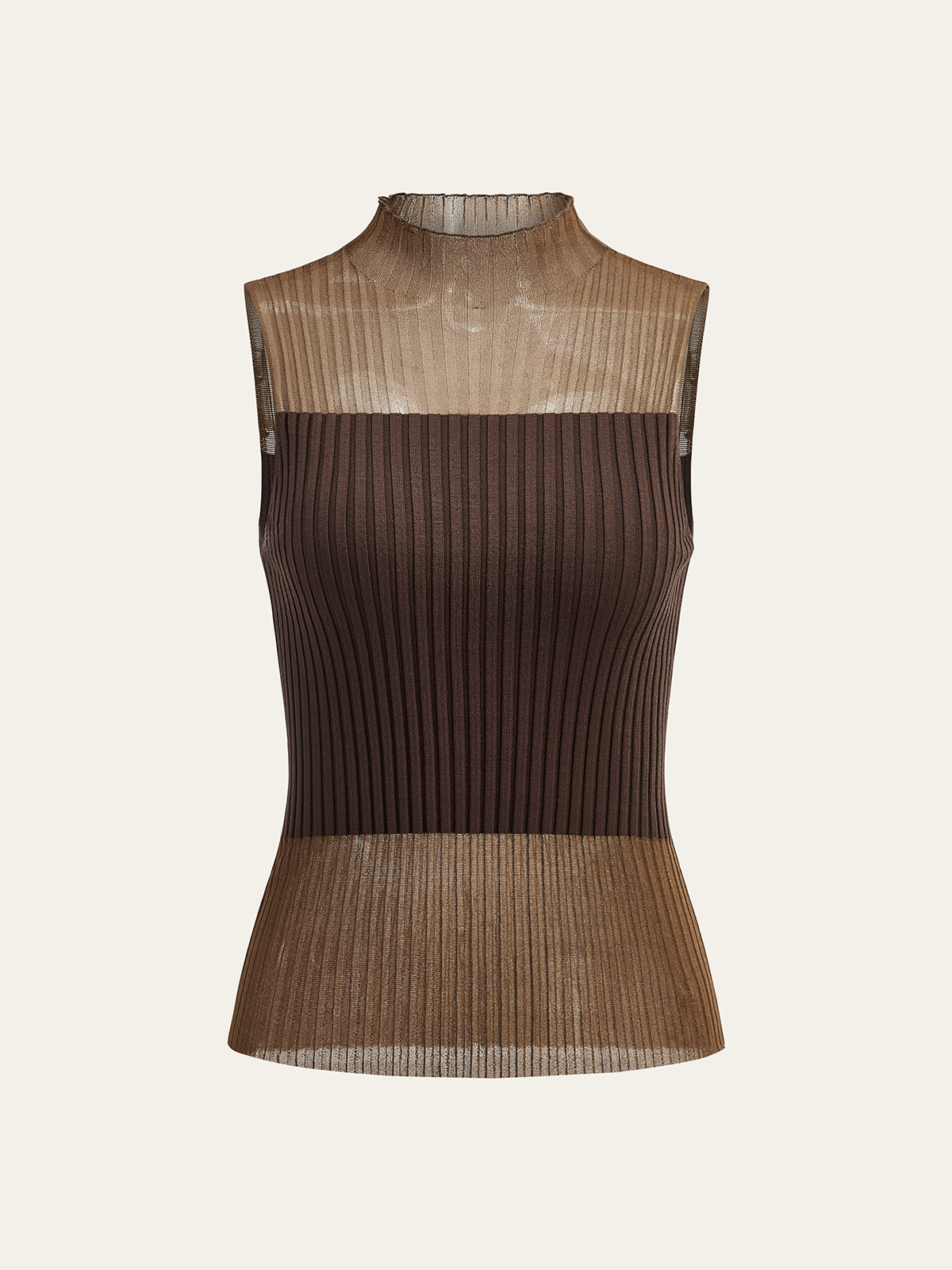 Mock Neck Sheer Paneled Sleeveless Top-Chicvia