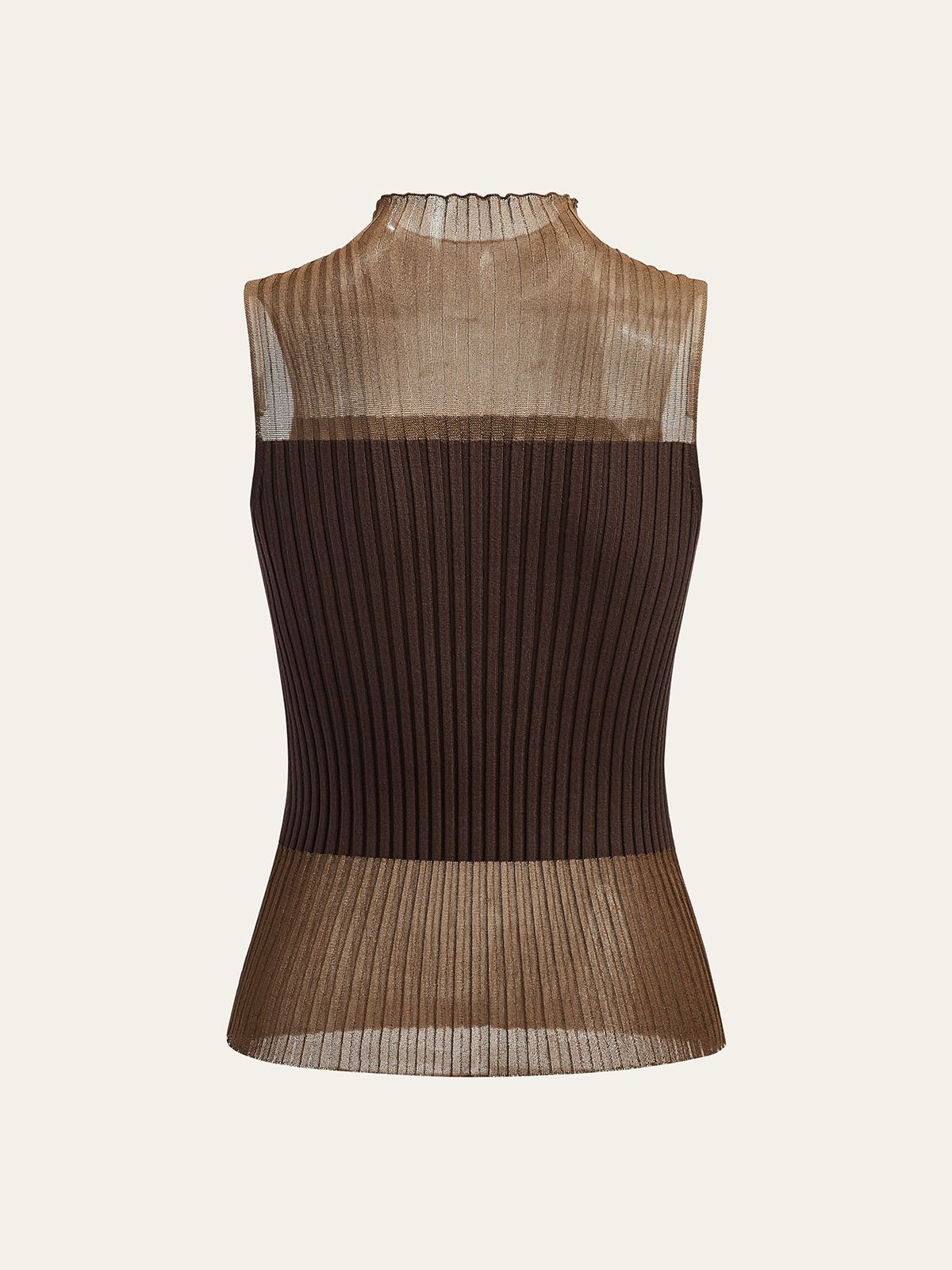 Mock Neck Sheer Paneled Sleeveless Top-Chicvia
