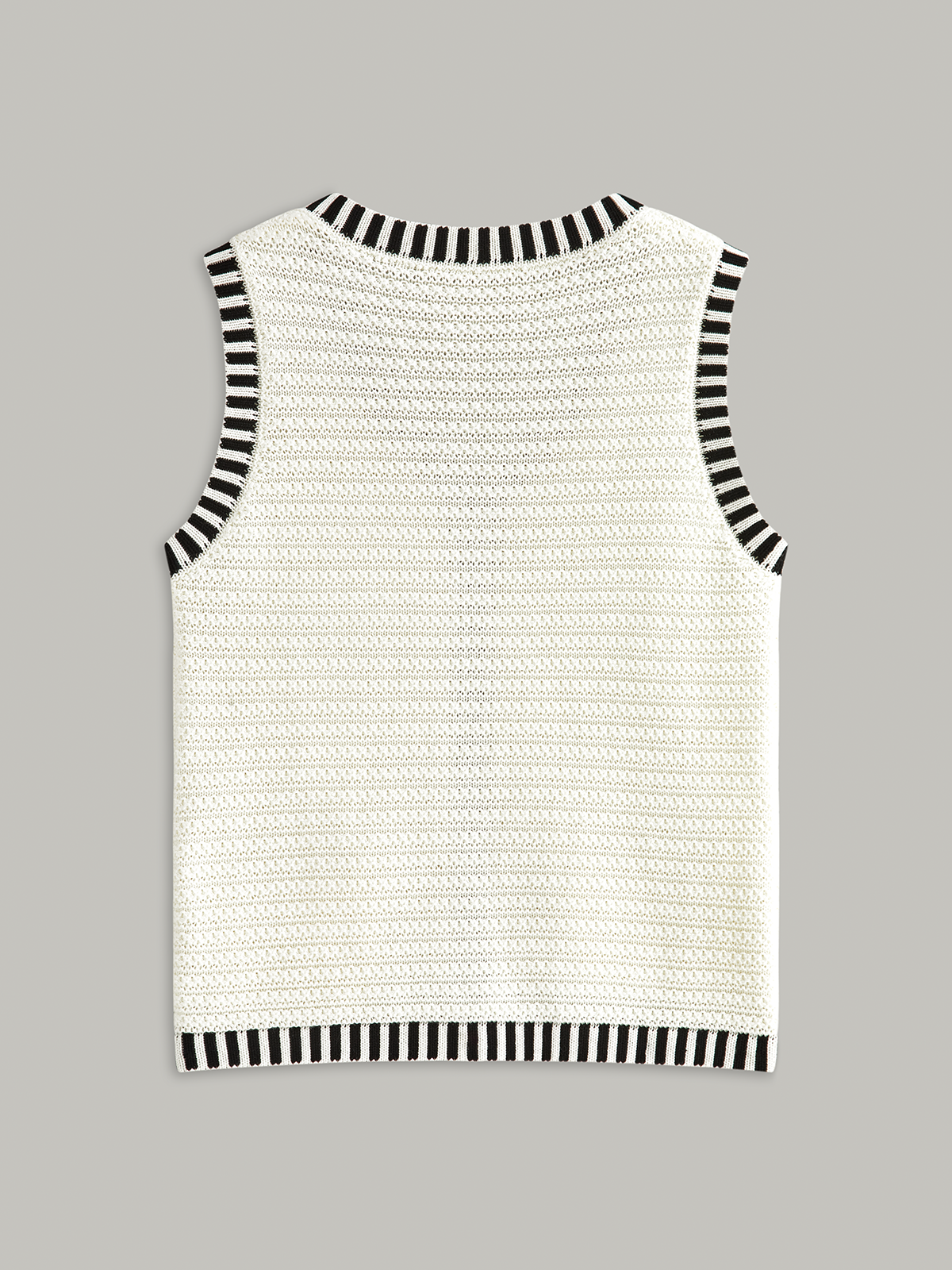 Button Striped Trim Knit Vest-Chicvia