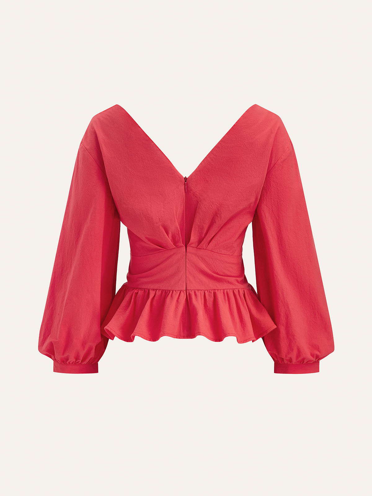Cotton Deep V-Neck Peplum Top-Chicvia