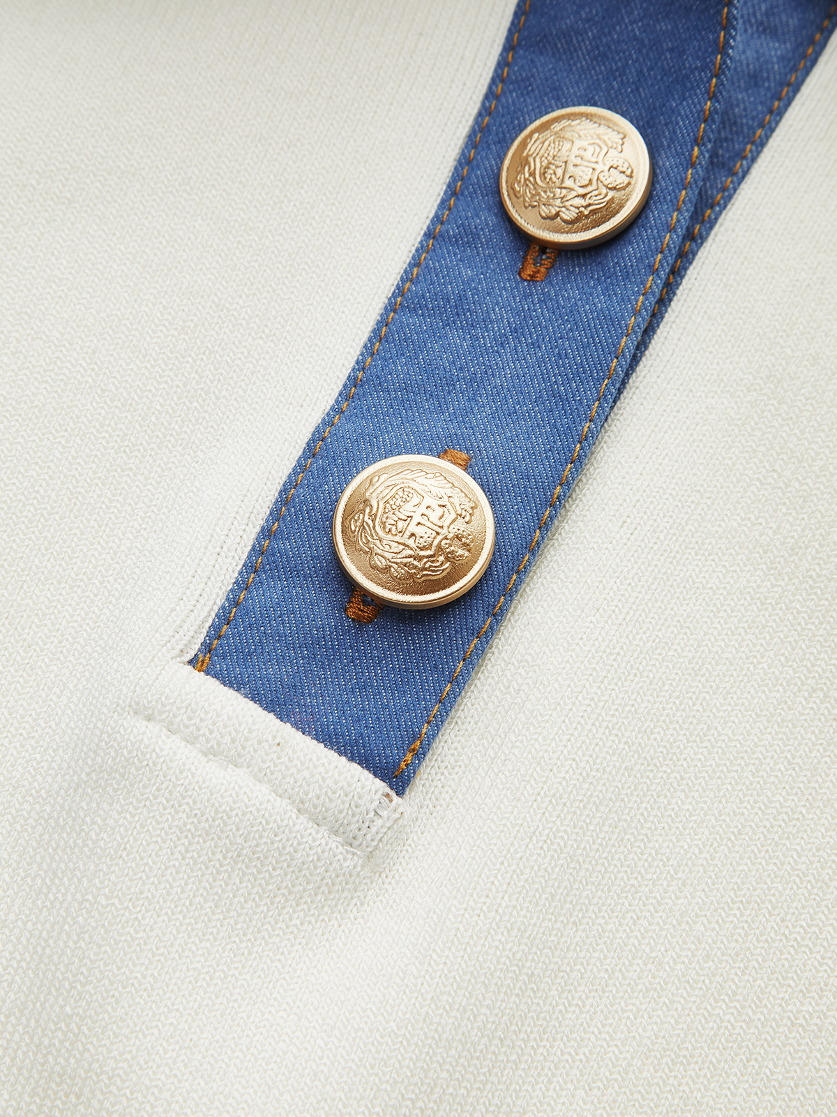 Denim-Collar Buttoned Polo Knit Midi Dress-Chicvia