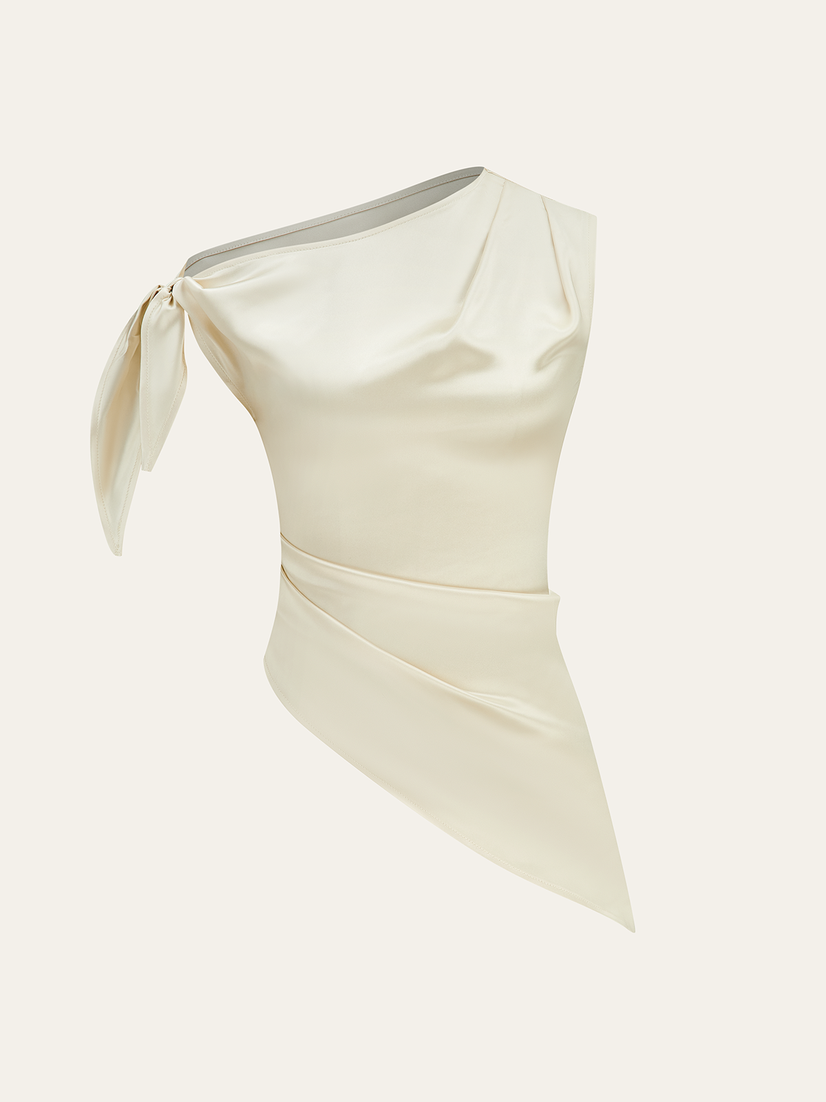 One-Shoulder Asymmetric Hem Top with Bow Detail-Chicvia