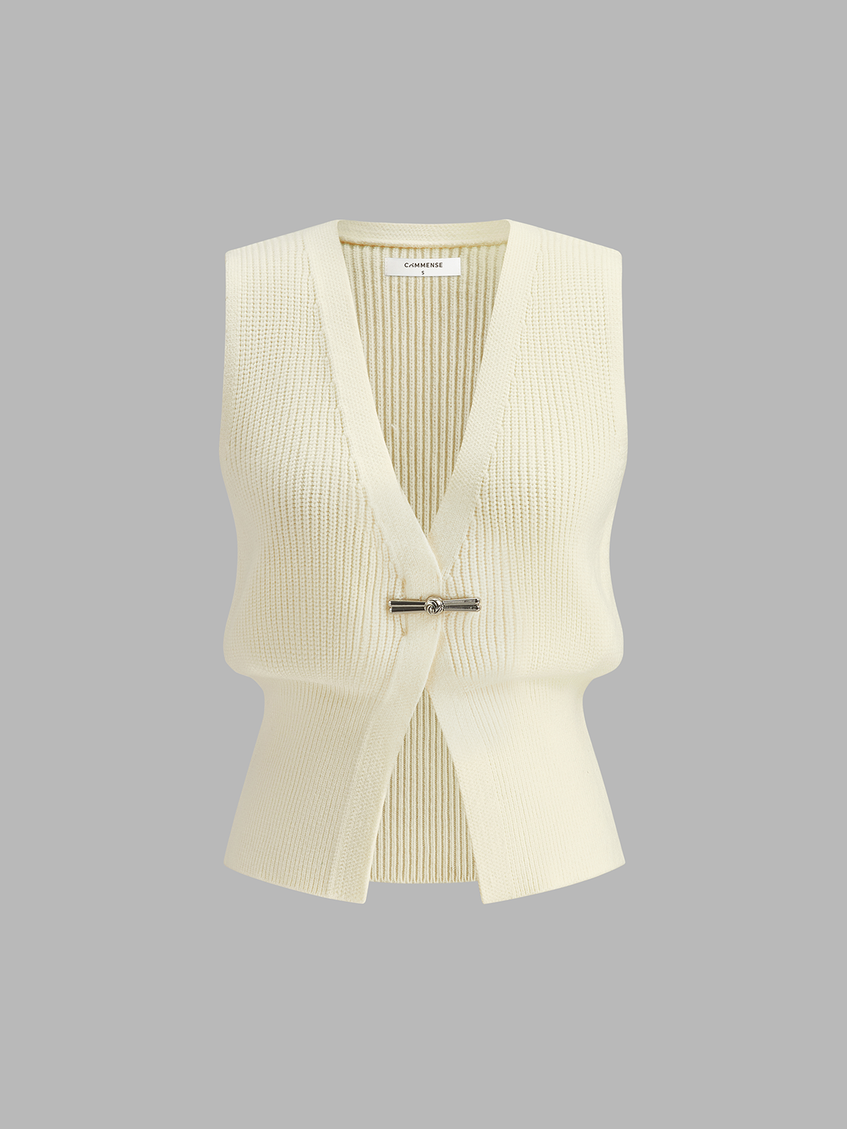 Metal Buckle Waisted Sweater Vest-Chicvia
