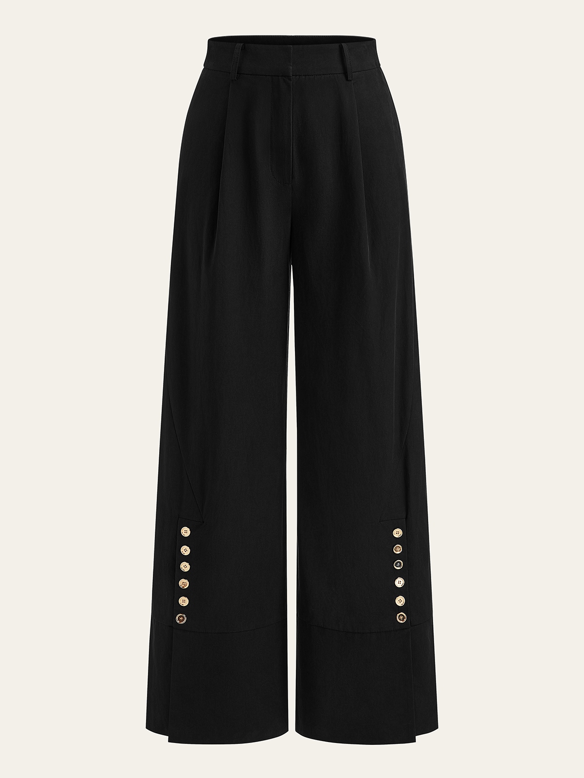 Button Detail Wide-Leg Pants-Chicvia