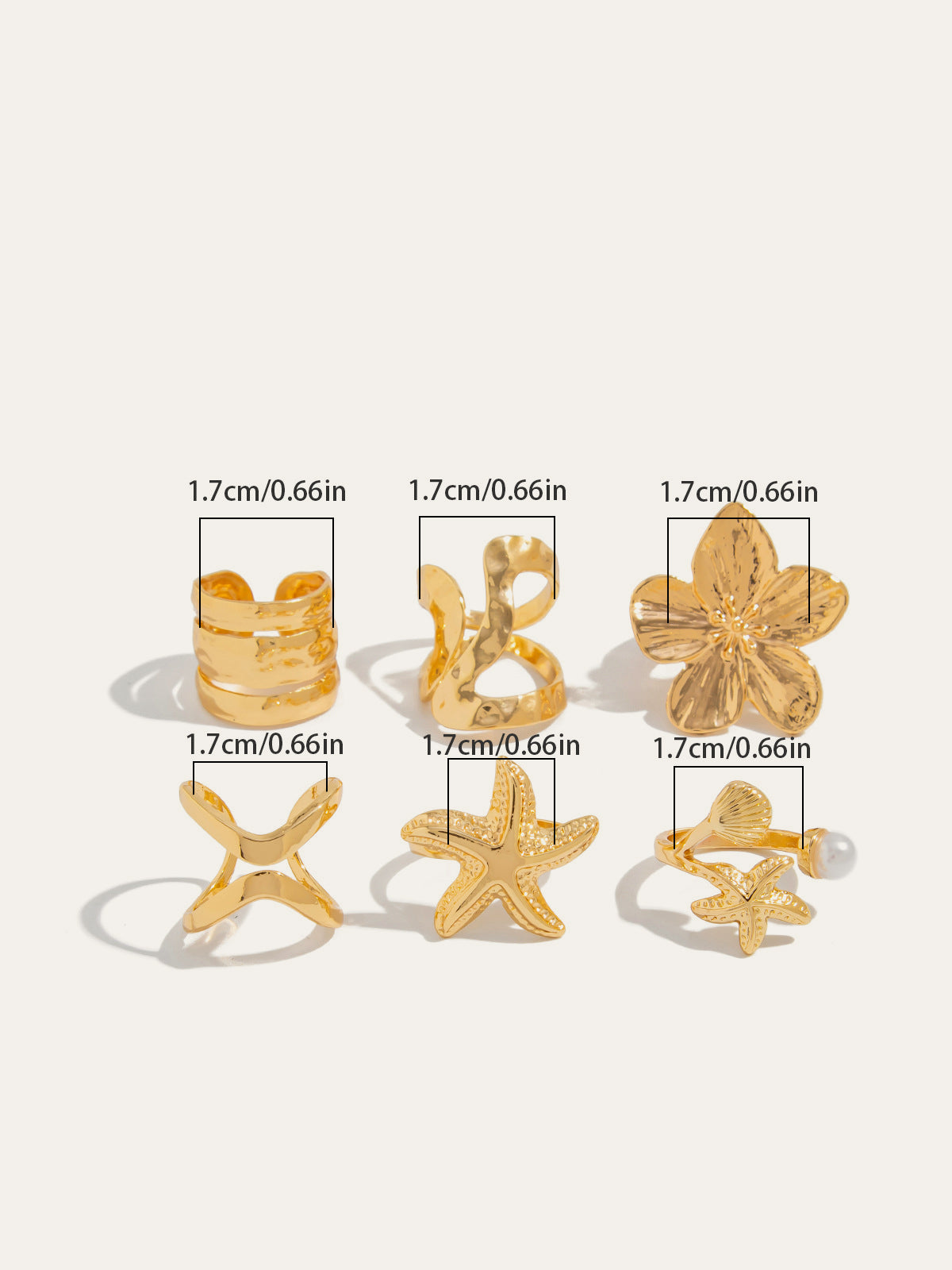 Gold-Tone Irregular Sea-Inspired Ring Set-Chicvia