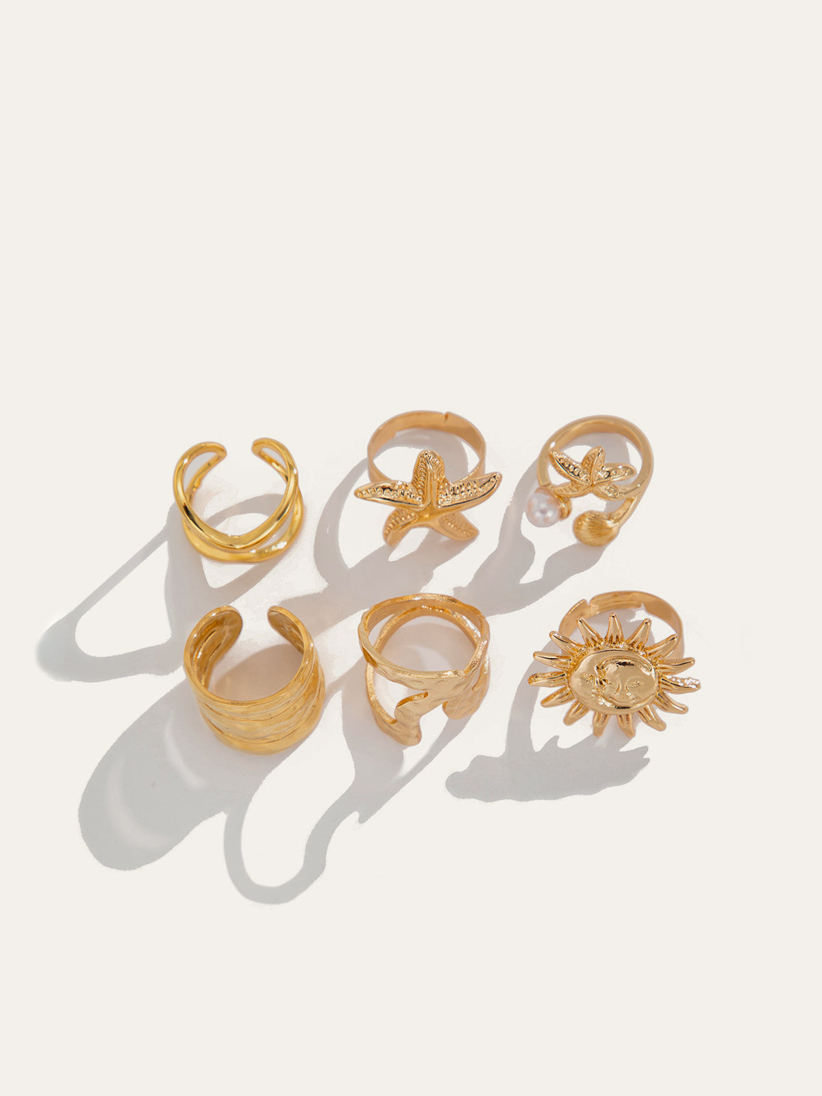 Gold-Tone Irregular Sea-Inspired Ring Set-Chicvia