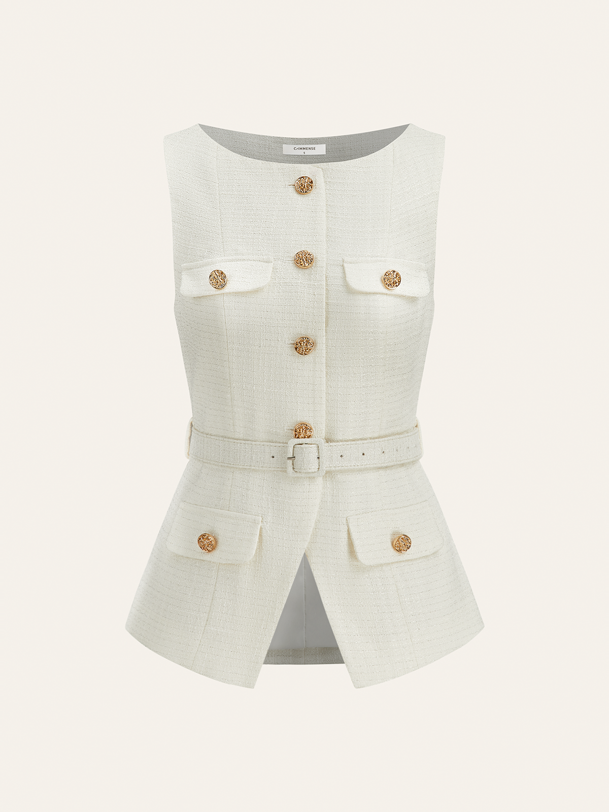 Belted Metal Button Sleeveless Vest-Chicvia