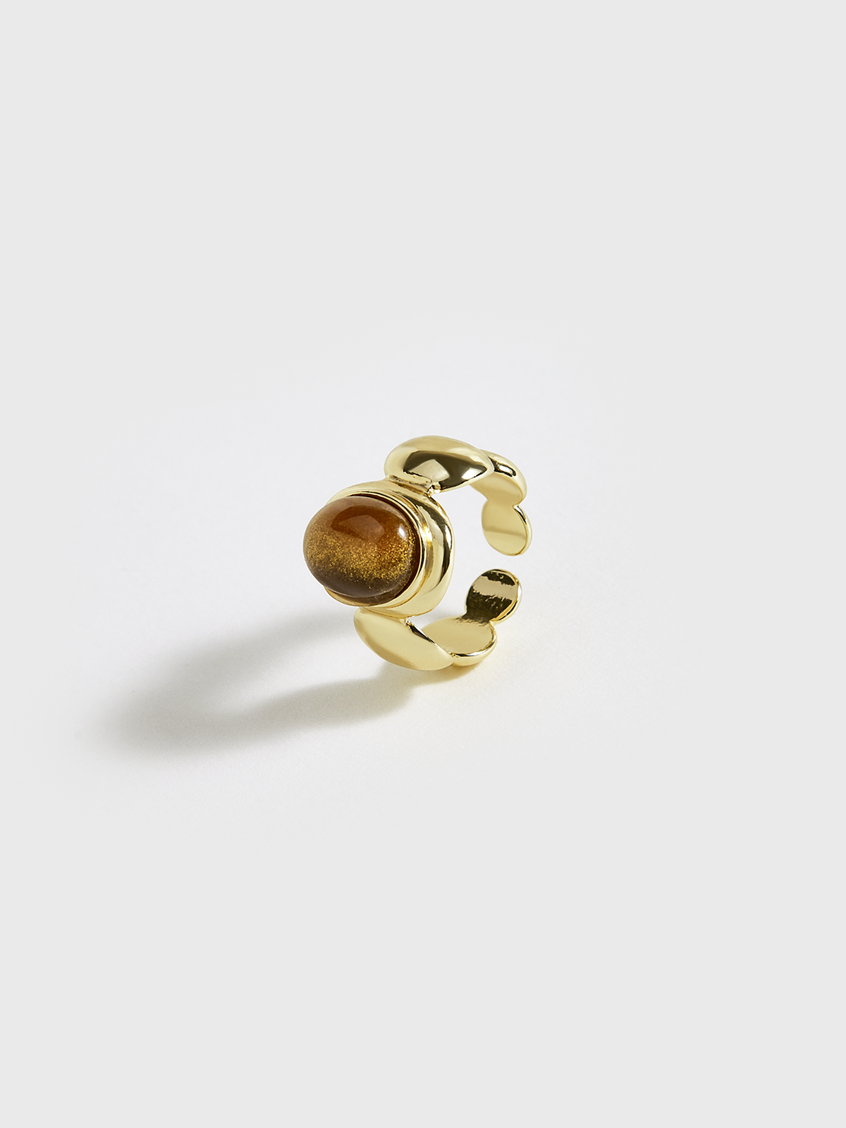 Gold Tone Ring with Brown Stone-Chicvia