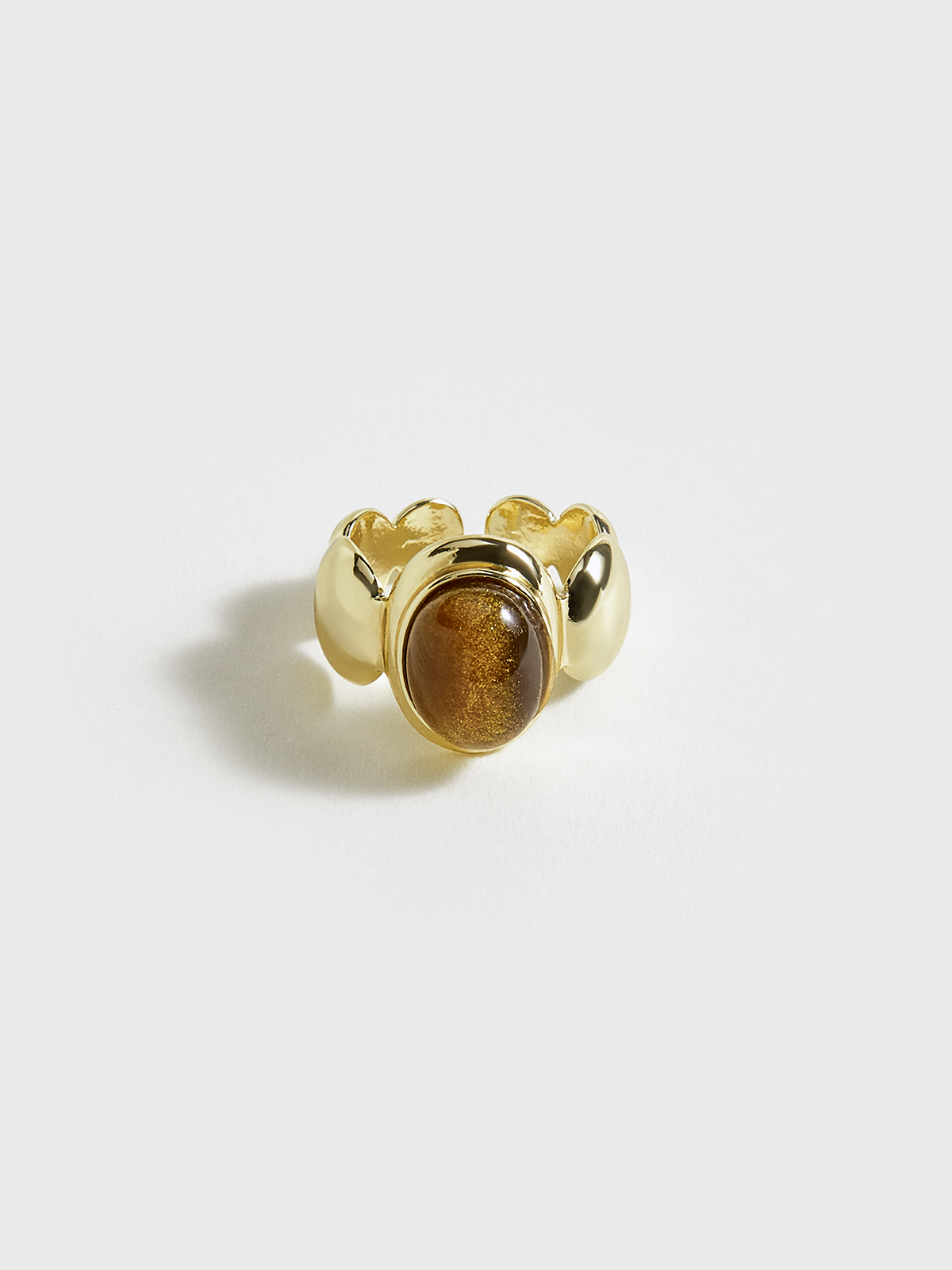 Gold Tone Ring with Brown Stone-Chicvia