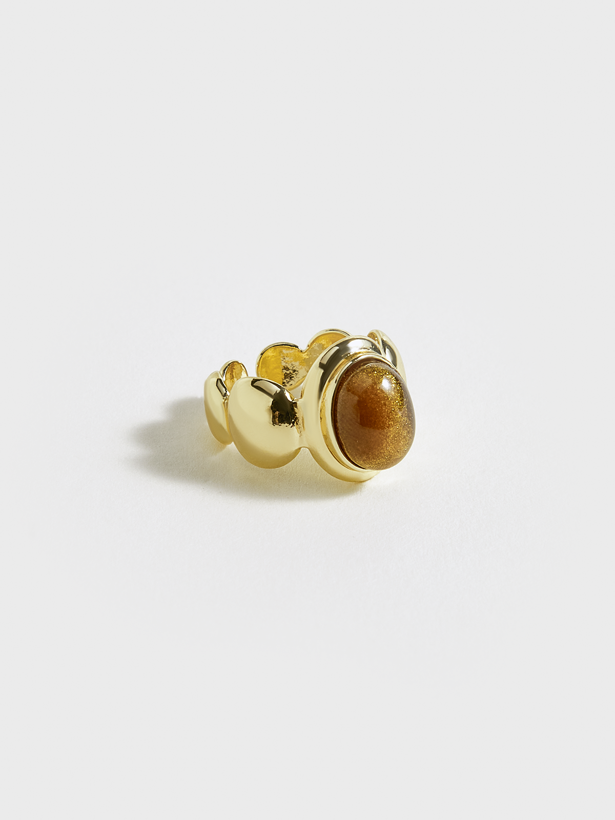 Gold Tone Ring with Brown Stone-Chicvia