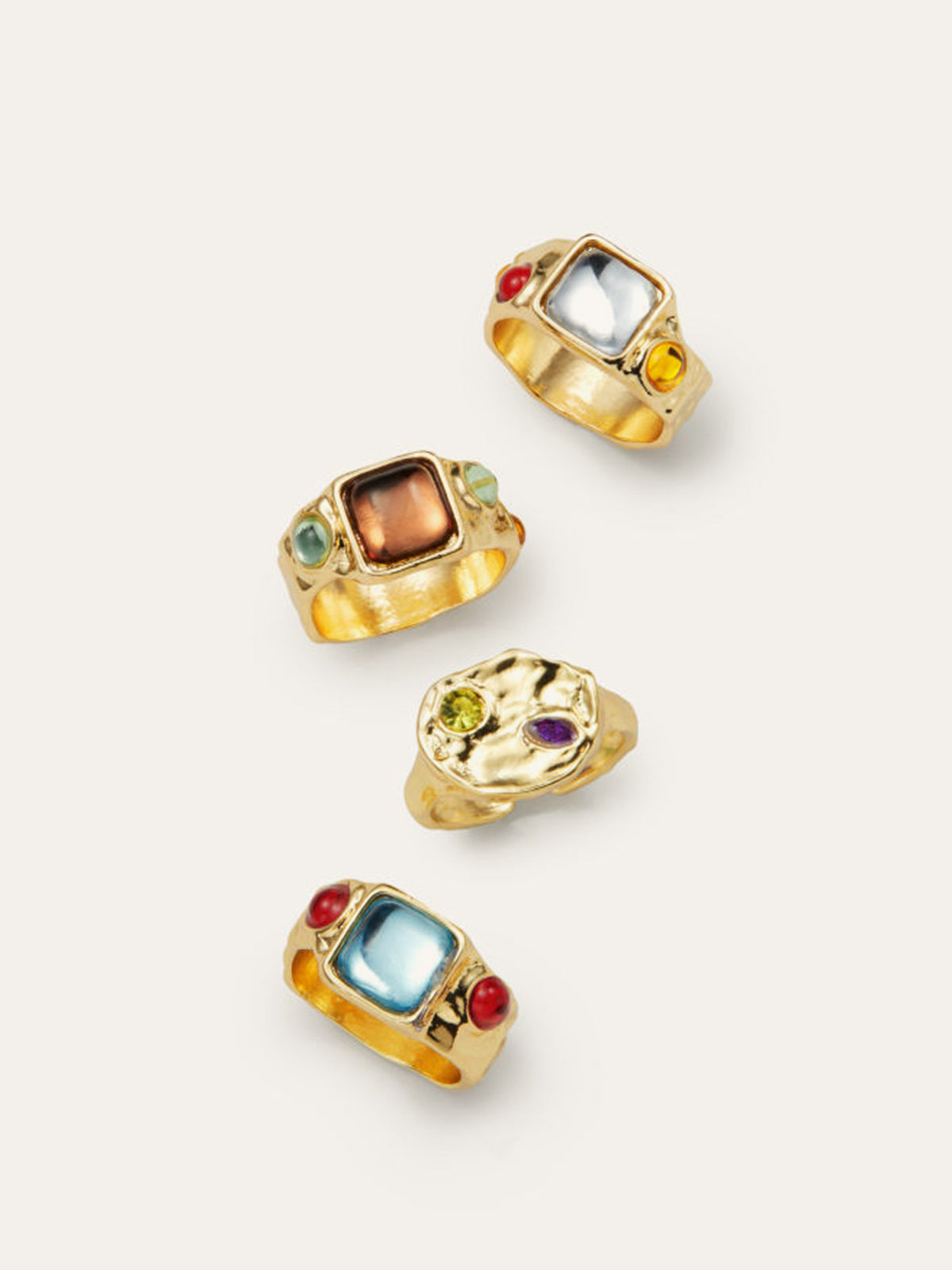Luxury Multicolor Gemstone Gold Rings Set-Chicvia