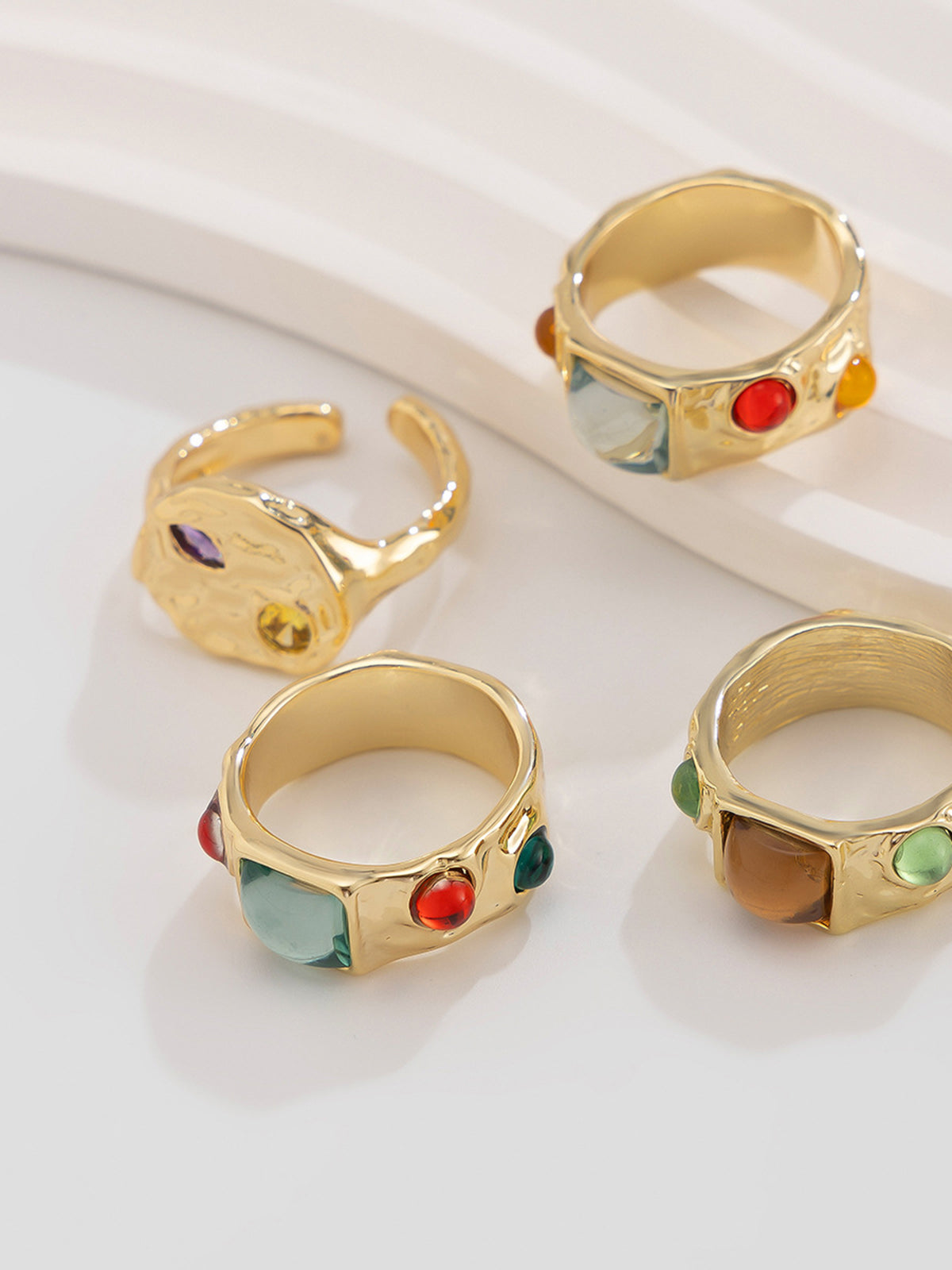 Luxury Multicolor Gemstone Gold Rings Set-Chicvia