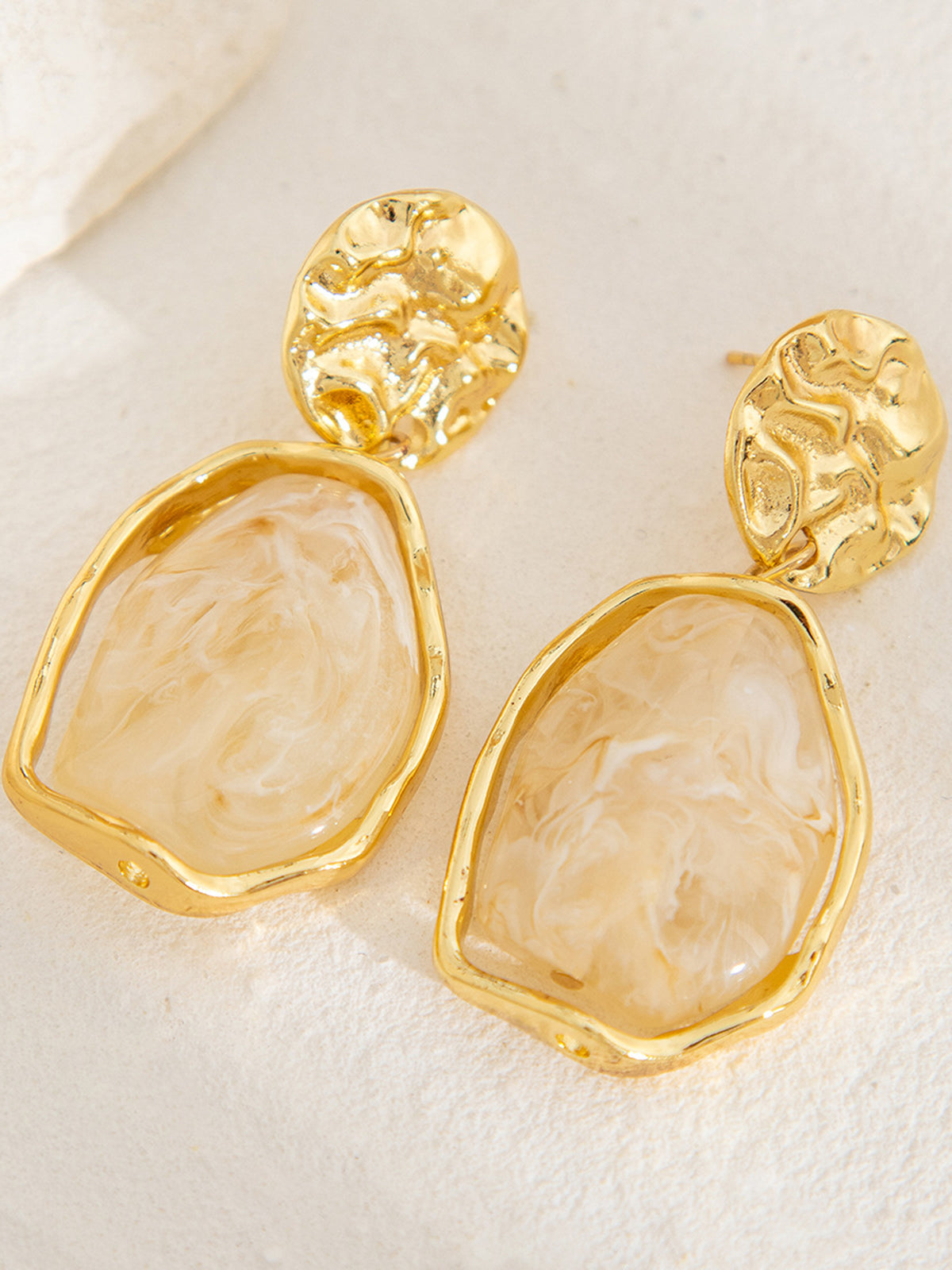 Golden Irregular Stone Earrings-Chicvia