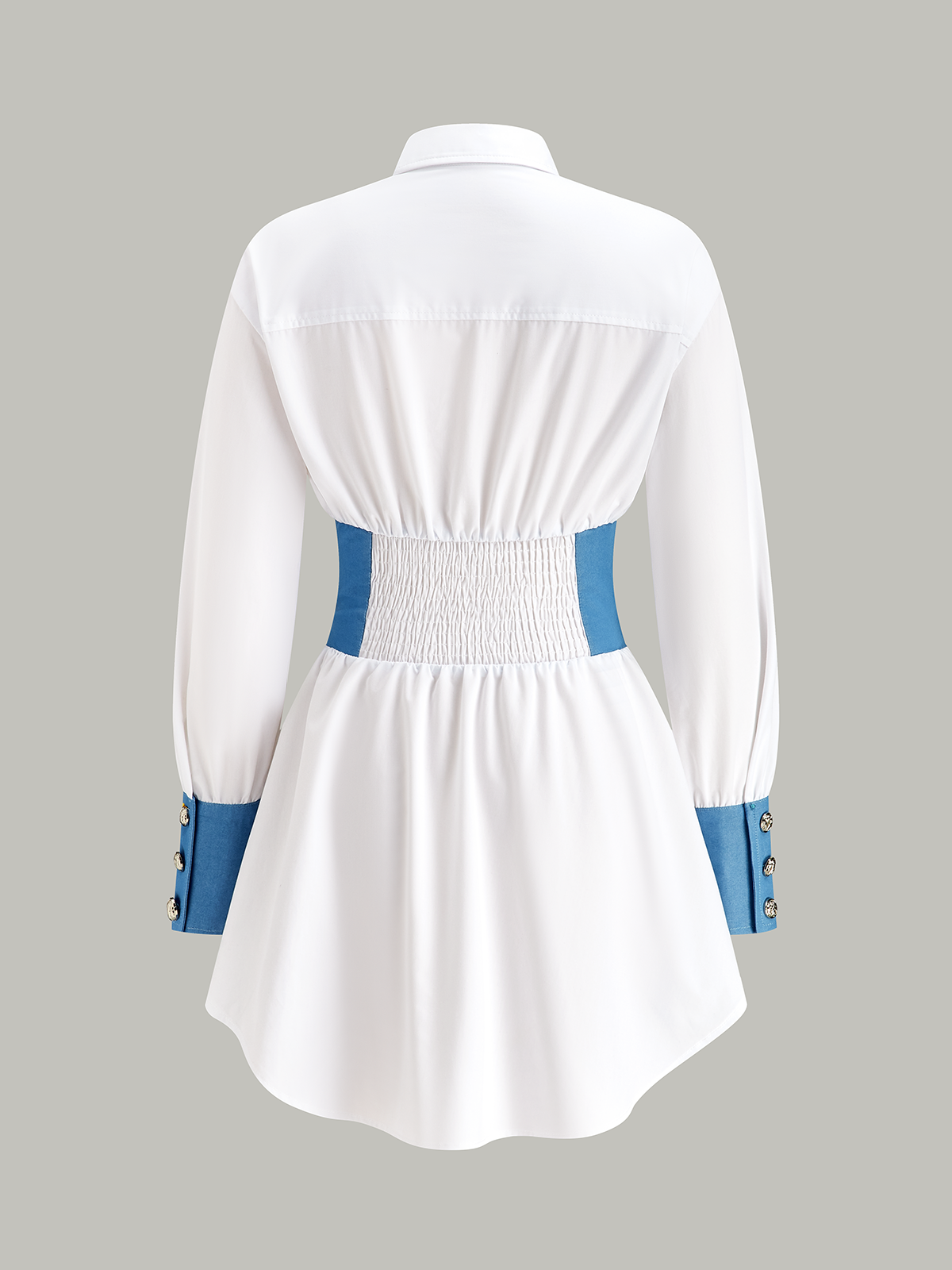 Contrast Panel Button Shirt Dress-Chicvia