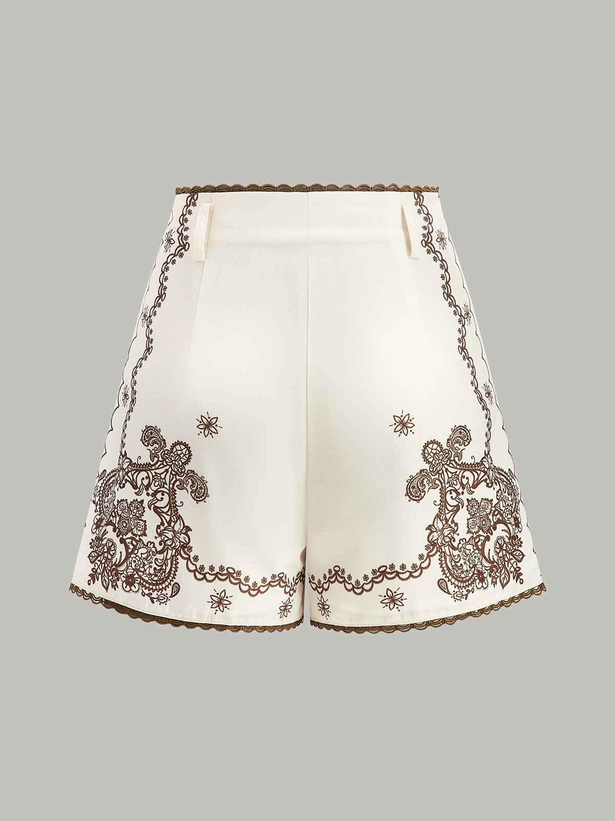 Floral Printed Suit Shorts with Lace Trims and Belt-Chicvia