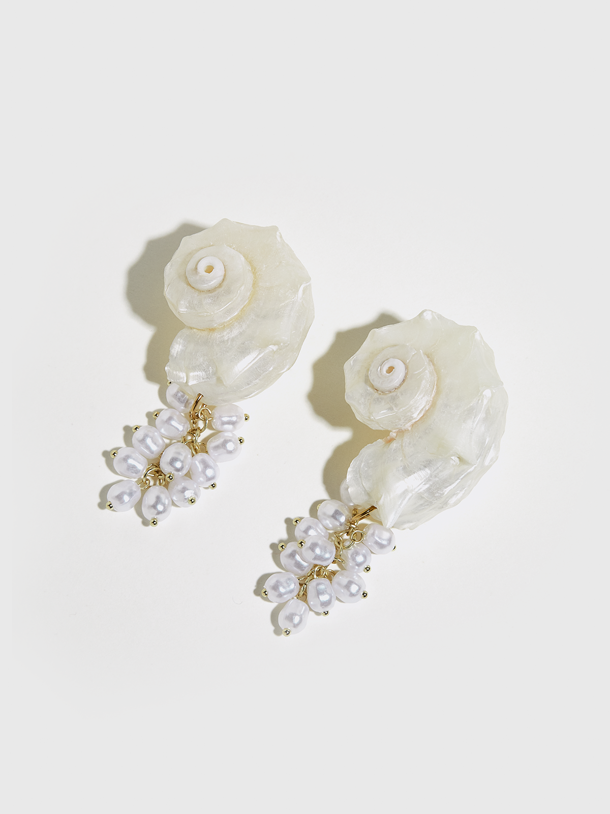 Natural Spiny Shell Earrings with Faux Pearl Pendants-Chicvia