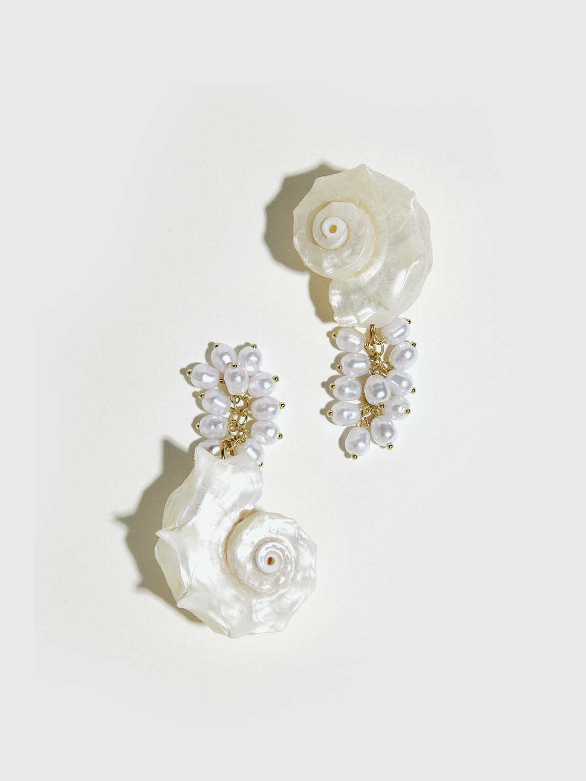 Natural Spiny Shell Earrings with Faux Pearl Pendants-Chicvia