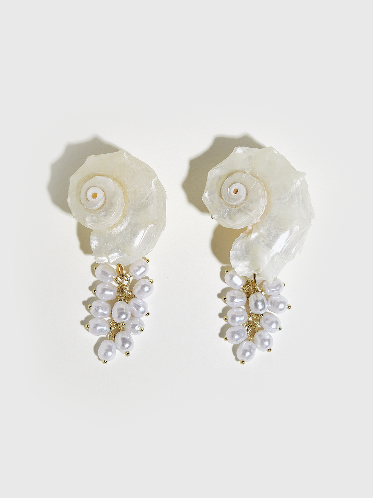 Natural Spiny Shell Earrings with Faux Pearl Pendants-Chicvia