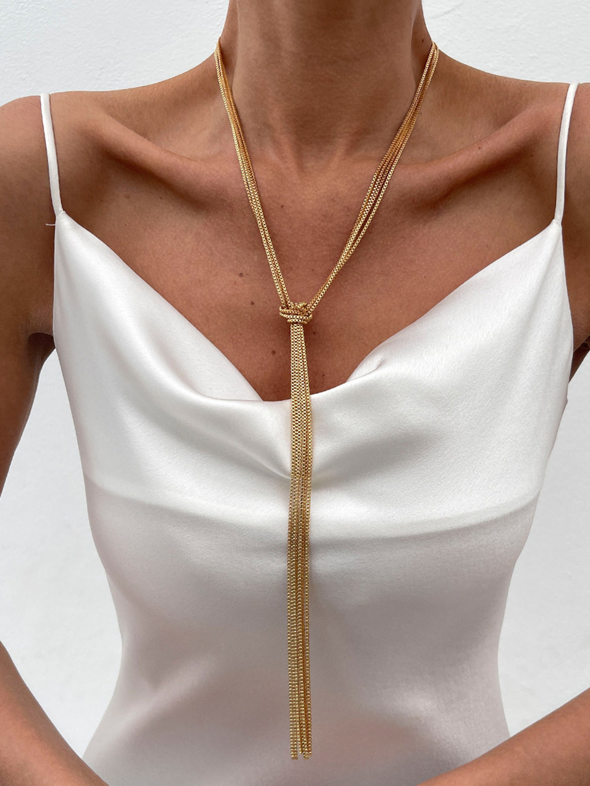 Golden Knotted Y-Shaped Necklace-Chicvia