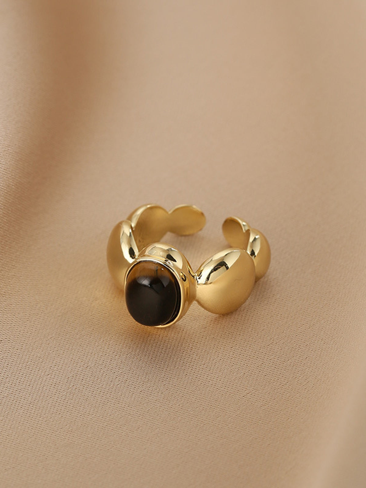 Gold Tone Ring with Brown Stone-Chicvia