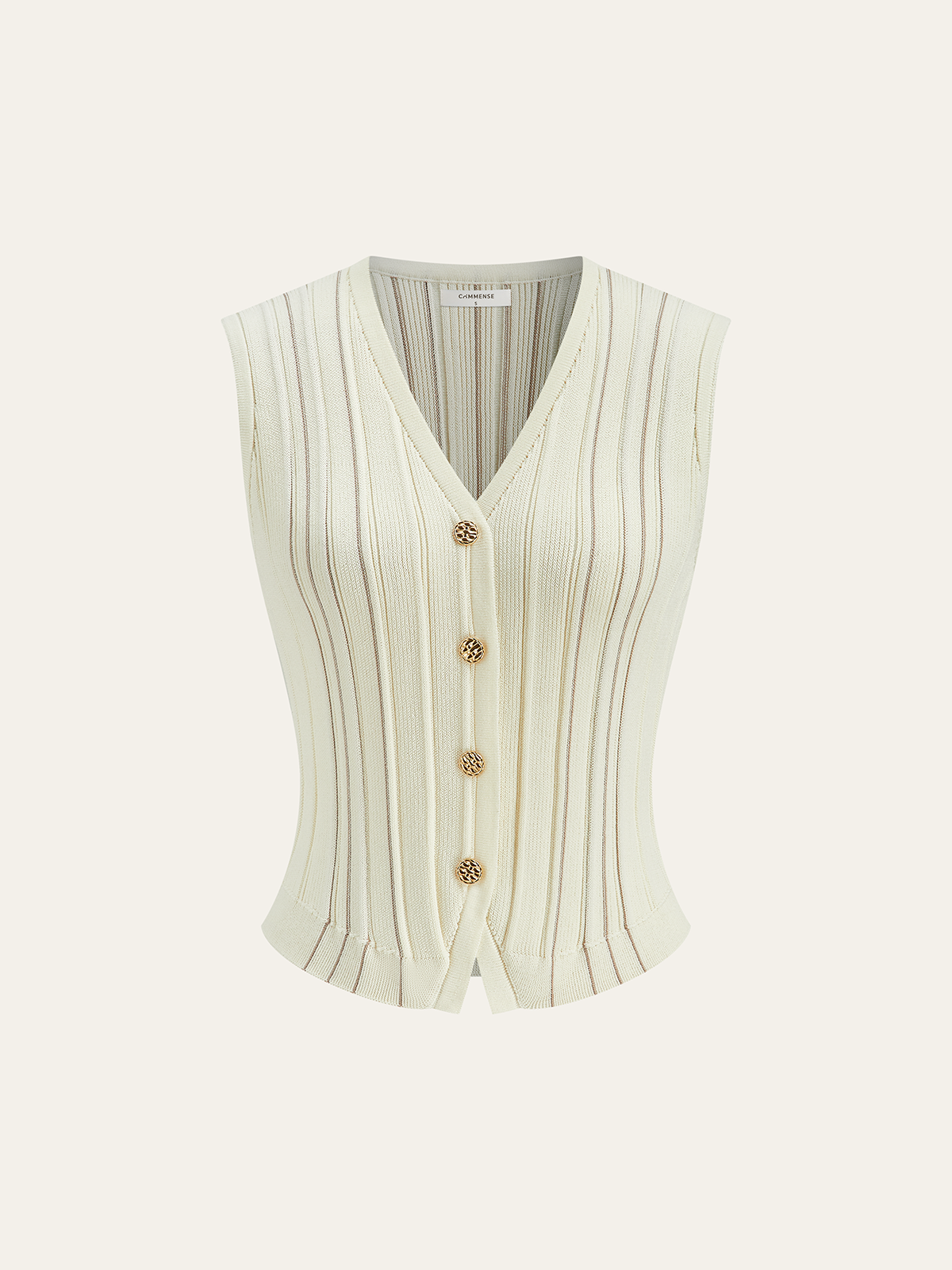 Metal Button Striped Knit Vest-Chicvia