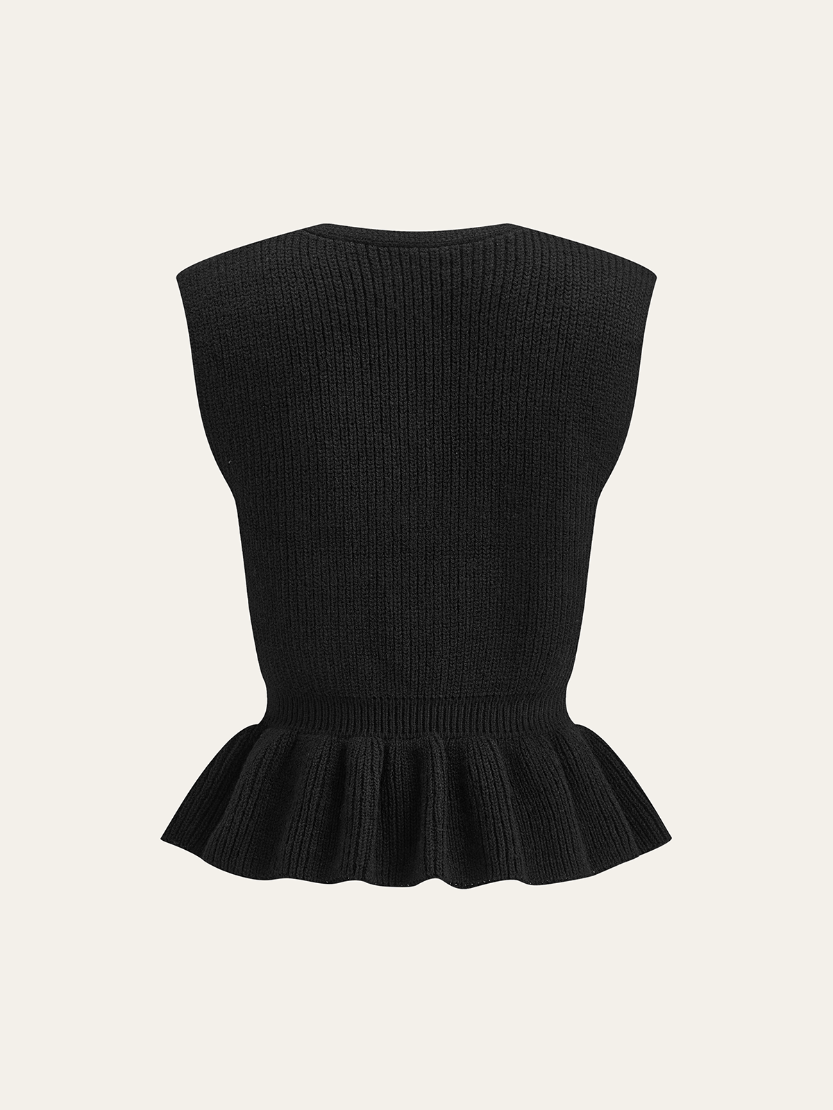 Button V-Neck Knit Peplum Vest-Chicvia