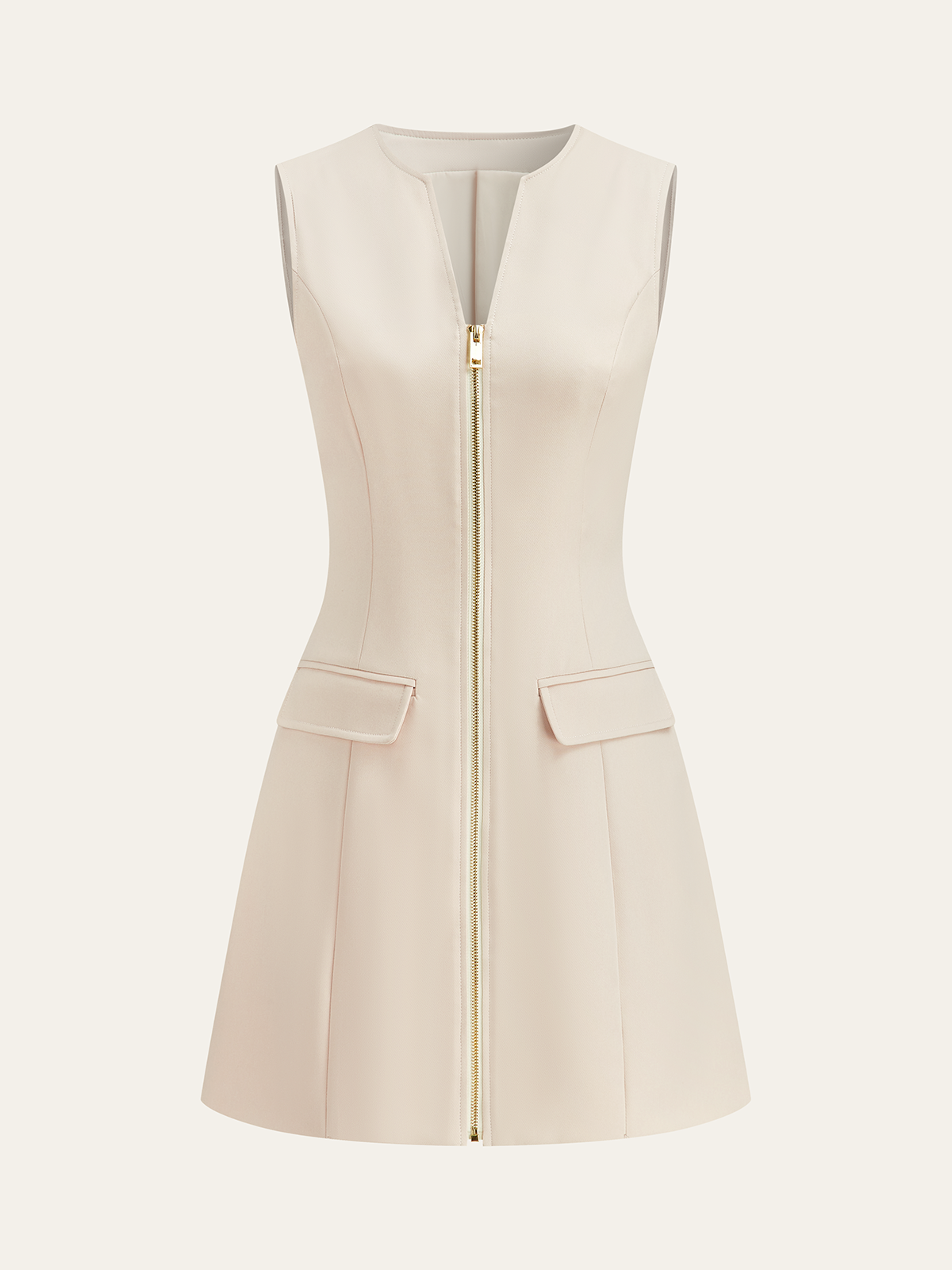 Pocketed Zip-Up Mini Dress-Chicvia