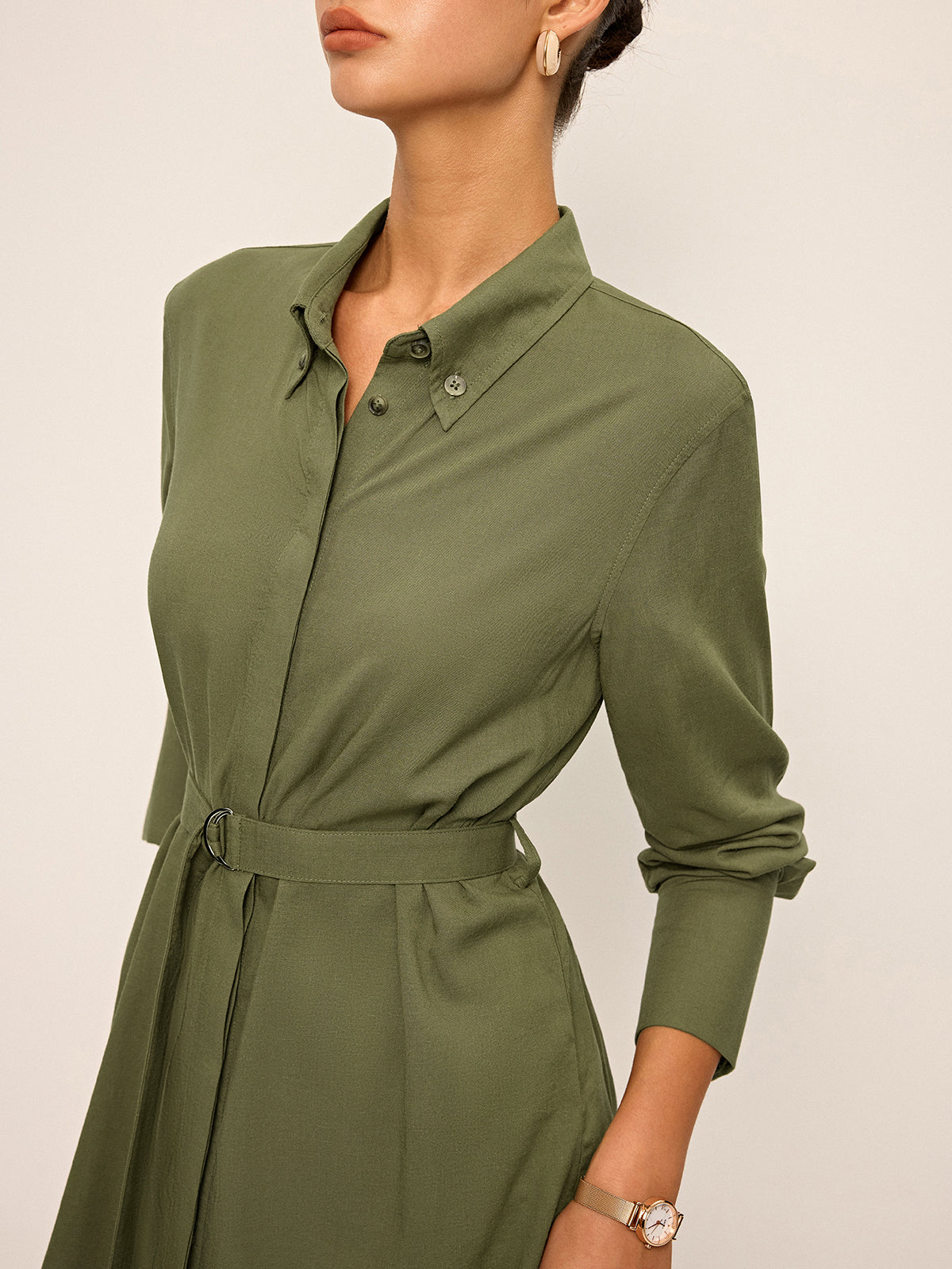 Cotton & Linen Belted Long-Sleeve Shirt-Chicvia